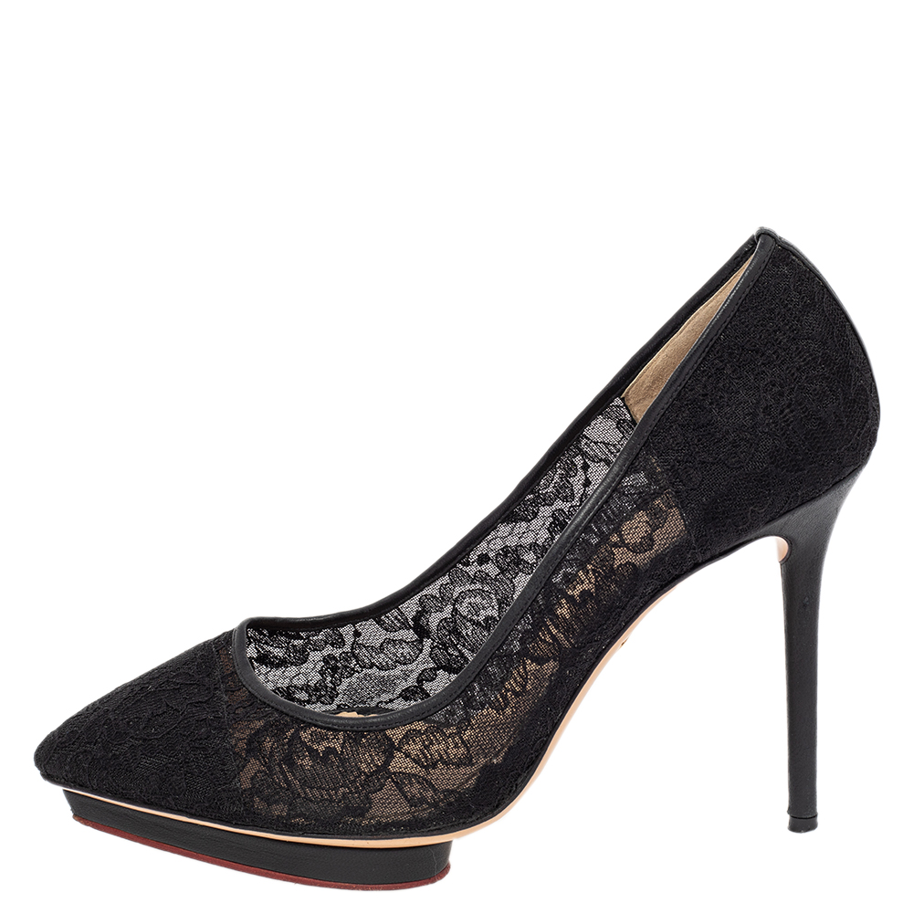 

Charlotte Olympia Black Lace Dotty Pumps Size