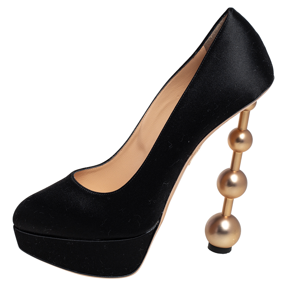 

Charlotte Olympia Black Satin Century Platform Pump Size