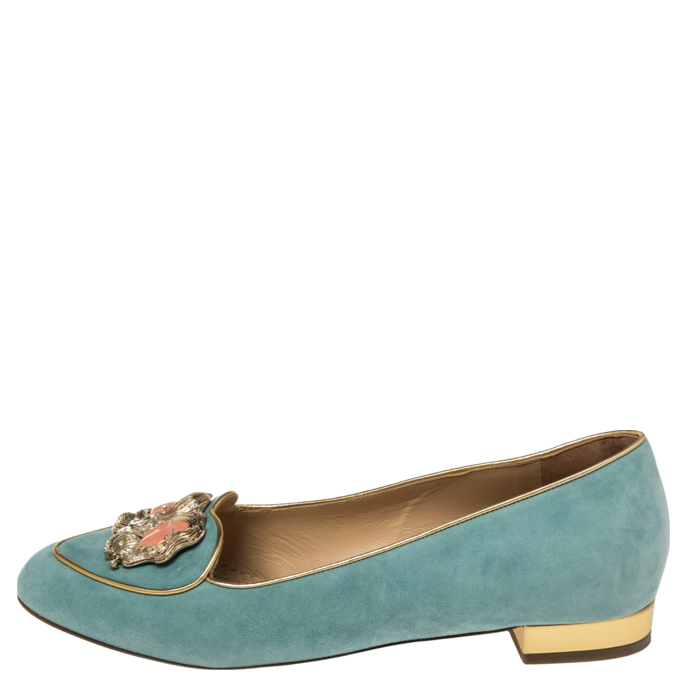 

Charlotte Olympia Blue Suede Zodiac Gemini Ballet Flats Size