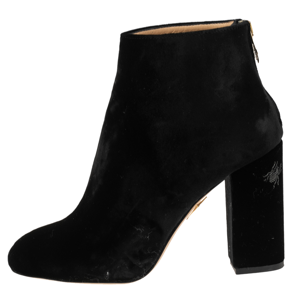 

Charlotte Olympia Black Velvet Alba Ankle Boots Size