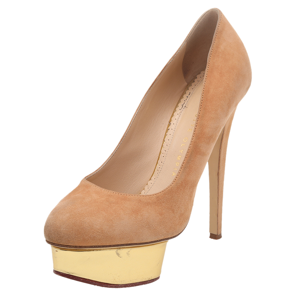 

Charlotte Olympia Brown Suede Dolly Platform Pumps Size