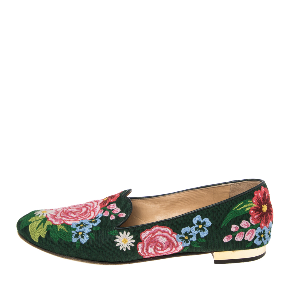 

Charlotte Olympia Multicolor Fabric Floral Embroidered Flats Size