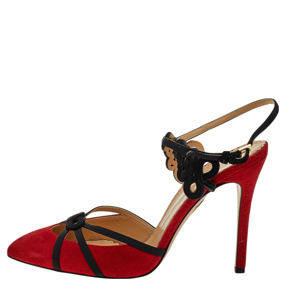 

Charlotte Olympia Red Suede And Fabric Ankle Strap Sandals Size