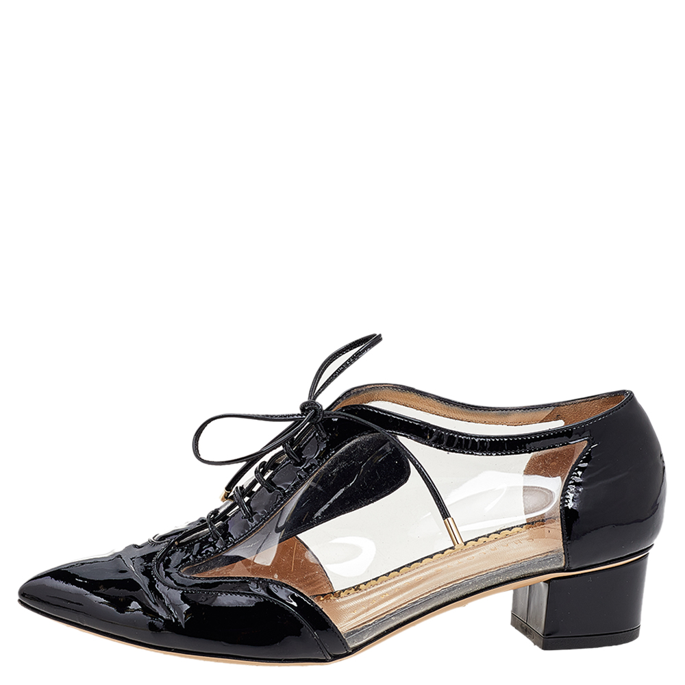 

Charlotte Olympia Black/Transparent Patent Leather and PVC Erroll Brogues Size