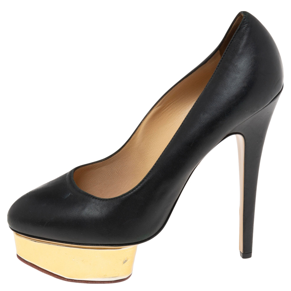 

Charlotte Olympia Black Leather Platform Pumps Size