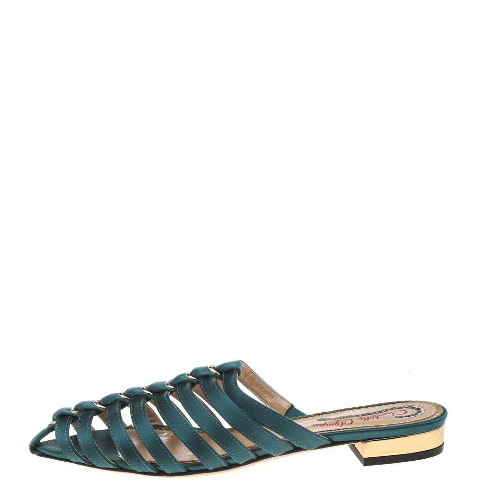 

Charlotte Olympia Green Satin Caged Sandals Size