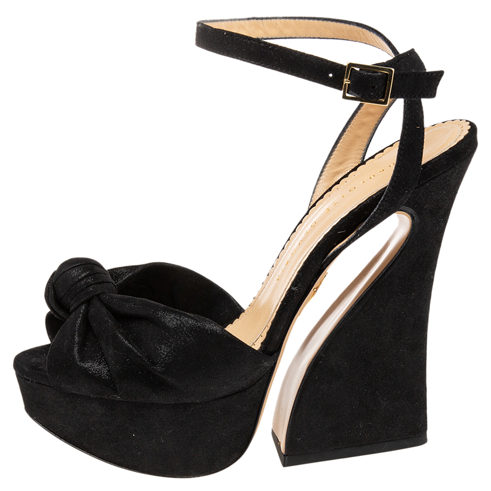 

Charlotte Olympia Black Suede Platform Ankle Strap Sandals Size