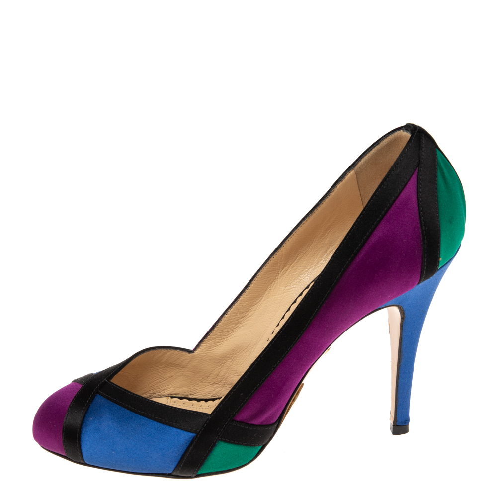 

Charlotte Olympia Multicolor Satin Round Toe Pumps Size