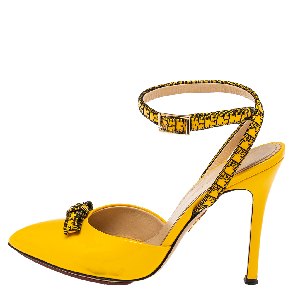 

Charlotte Olympia Yellow Patent Leather Ankle Strap Sandals Size