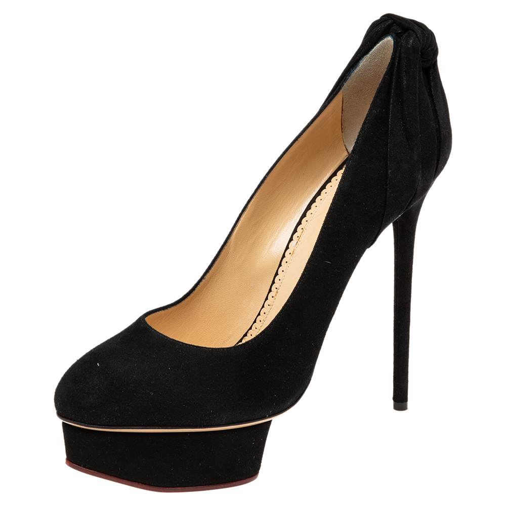 

Charlotte Olympia Black Suede and Fabric Eccentric Josephine Knot Pumps Size