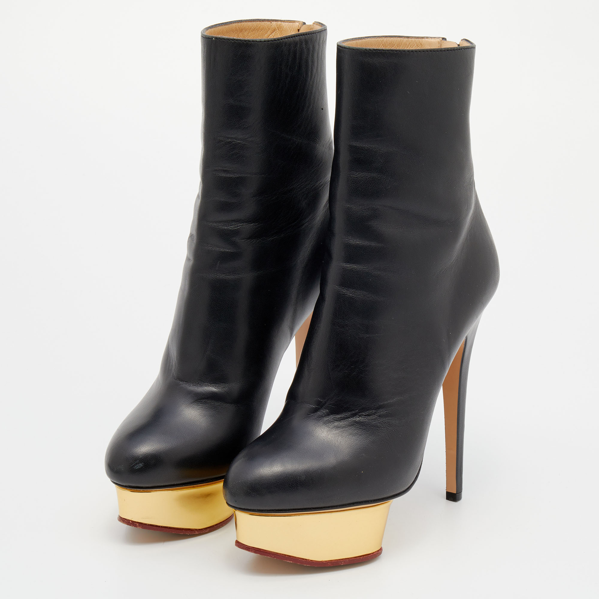 

Charlotte Olympia Black Leather Ankle Length Boots Size