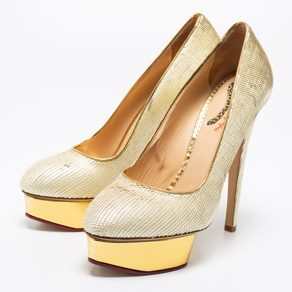 

Charlotte Olympia Cream Sequin Priscilla Pumps Size