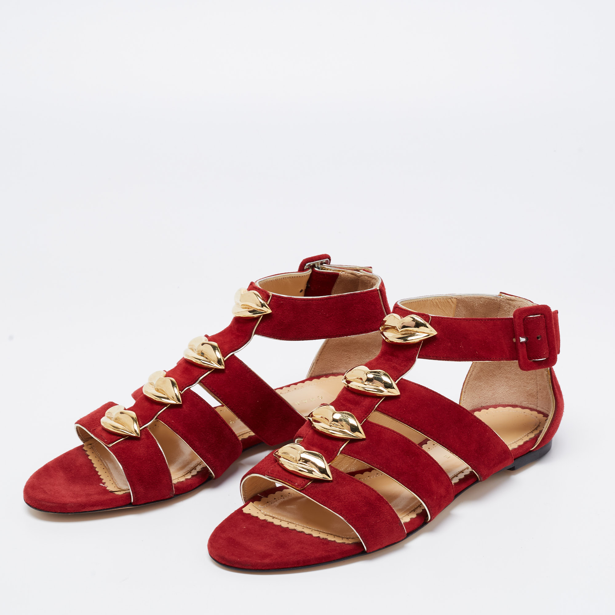 

Charlotte Olympia Red Suede One More Kiss Flat Sandals Size