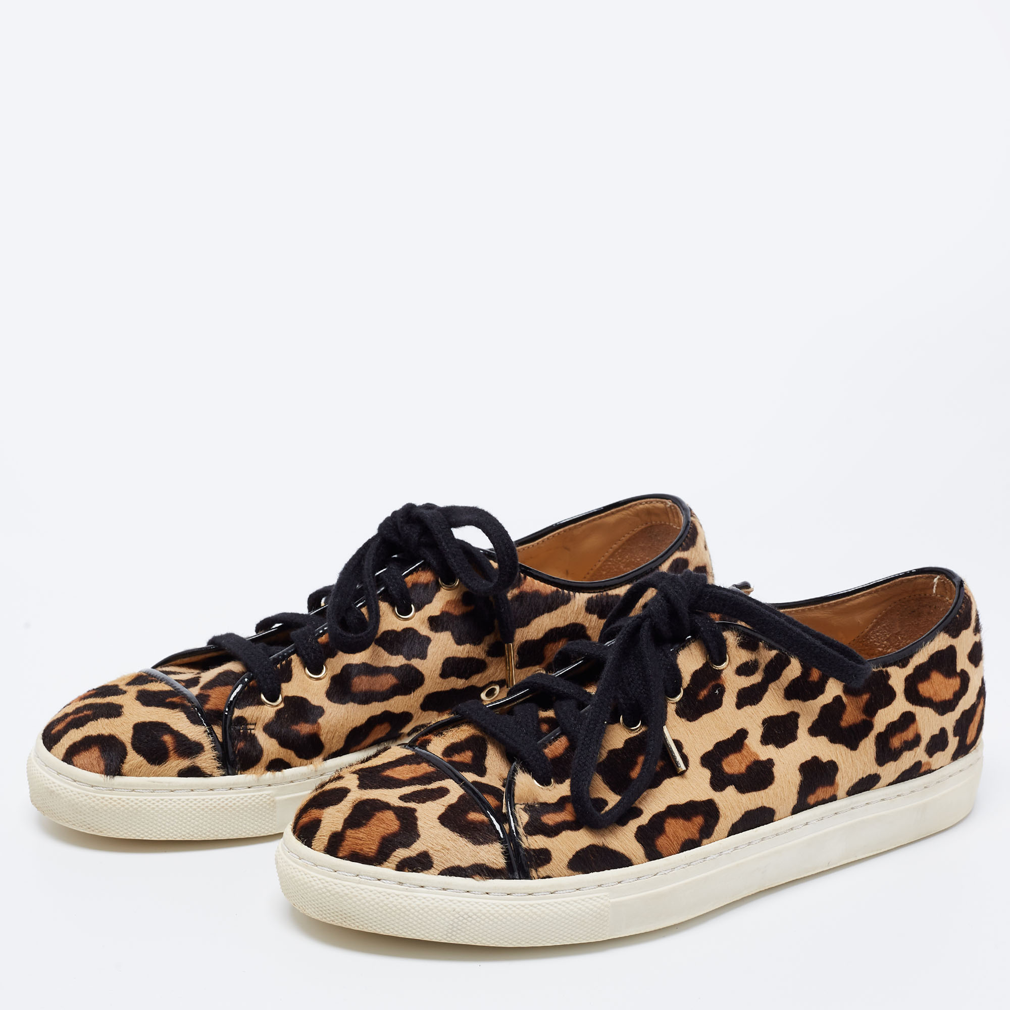 

Charlotte Olympia Beige/Brown Leopard Print Calf Hair Purrfect Low Top Sneakers Size