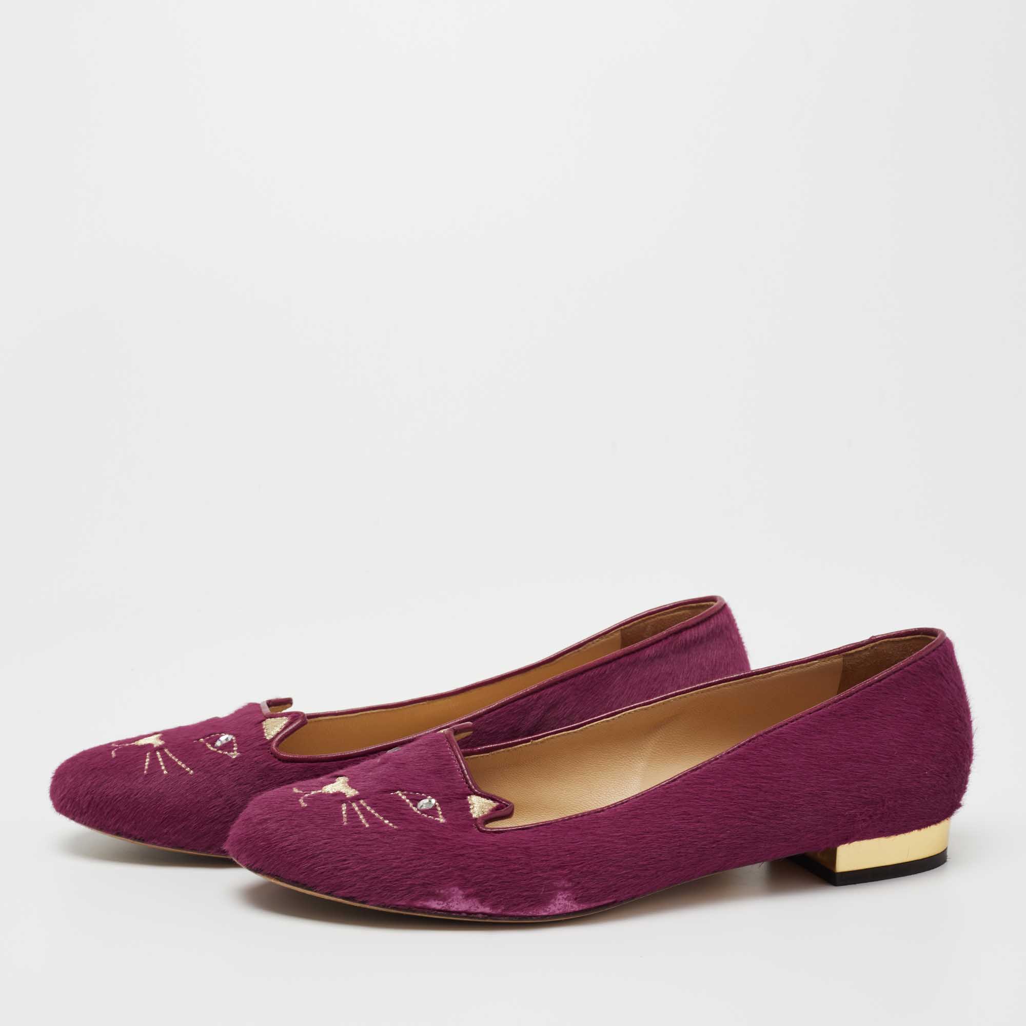 

Charlotte Olympia Pink Calf Hair Kitty Ballet Flats Size