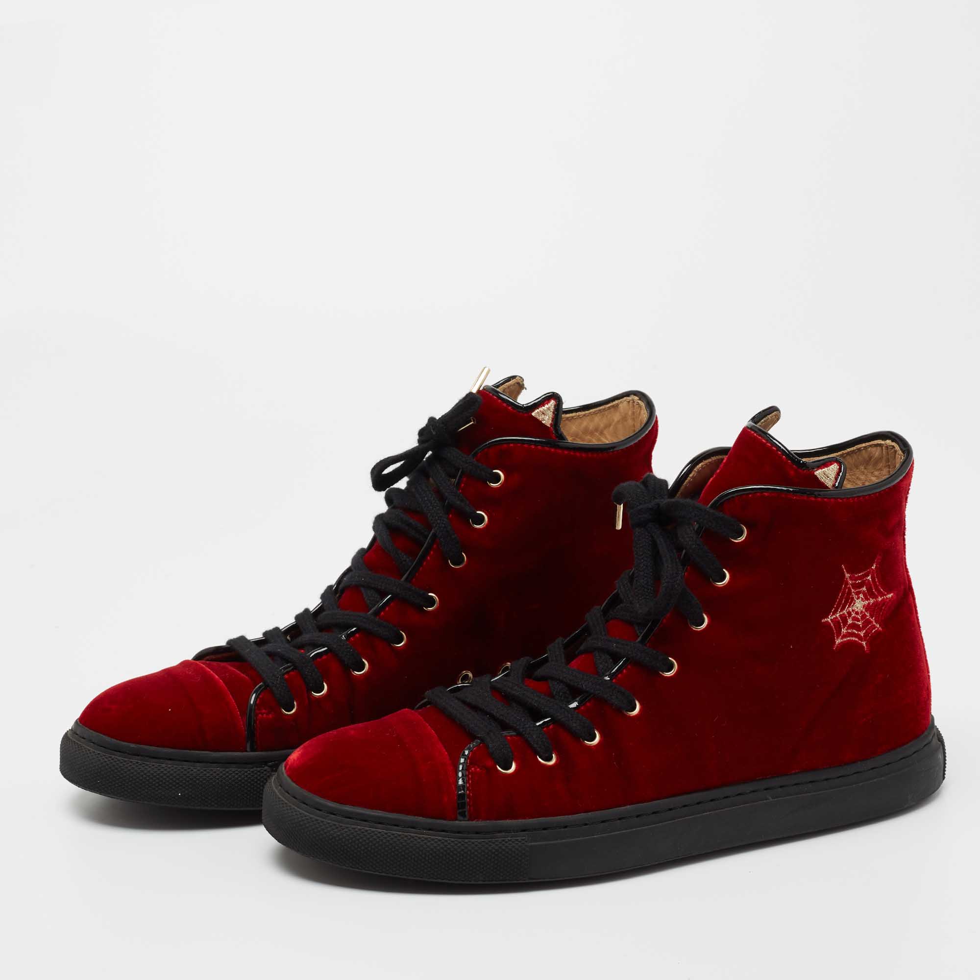 

Charlotte Olympia Red Velvet Lace Up Sneakers Size