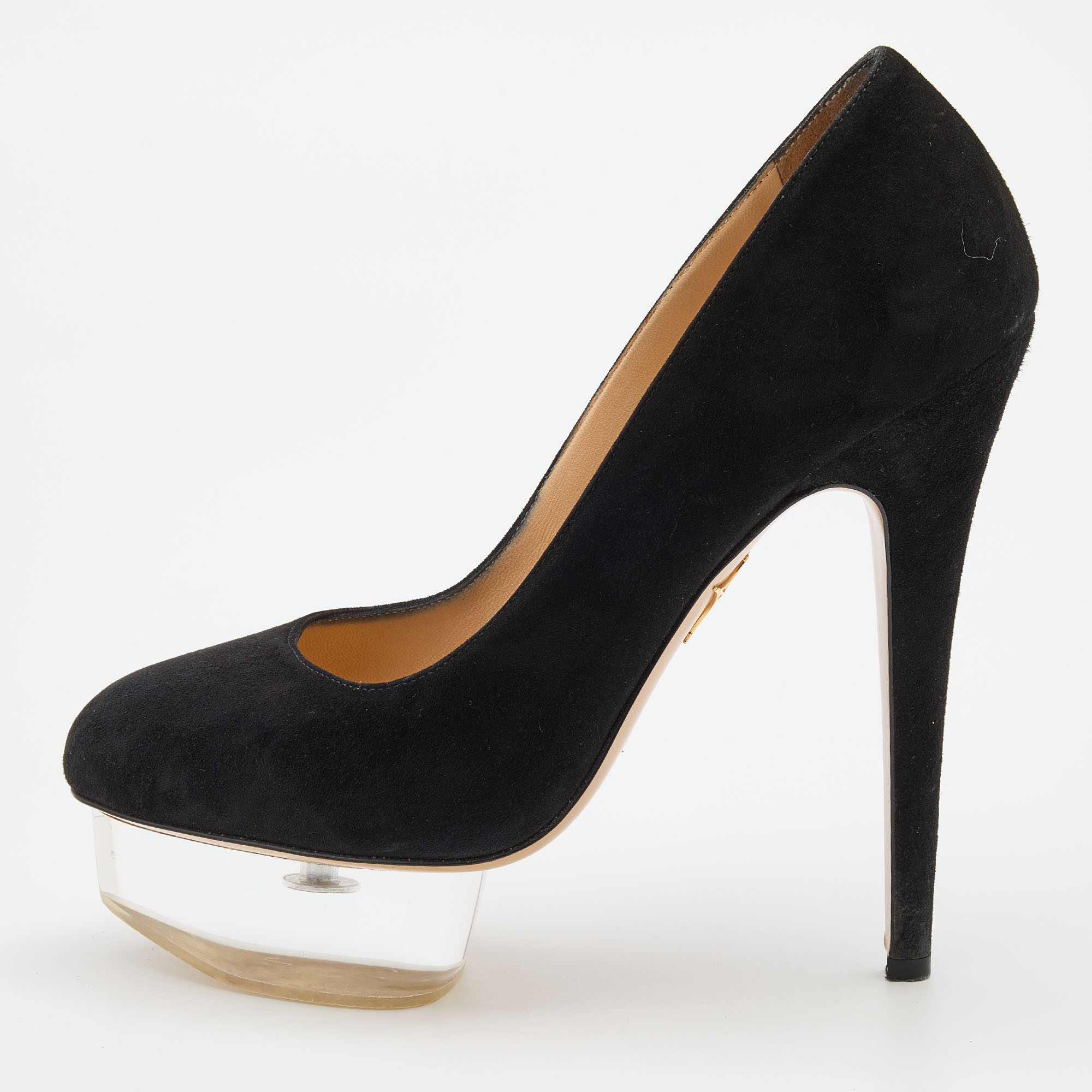 Pre-owned Charlotte Olympia Black Suede Dolly Platform Pumps Size 38