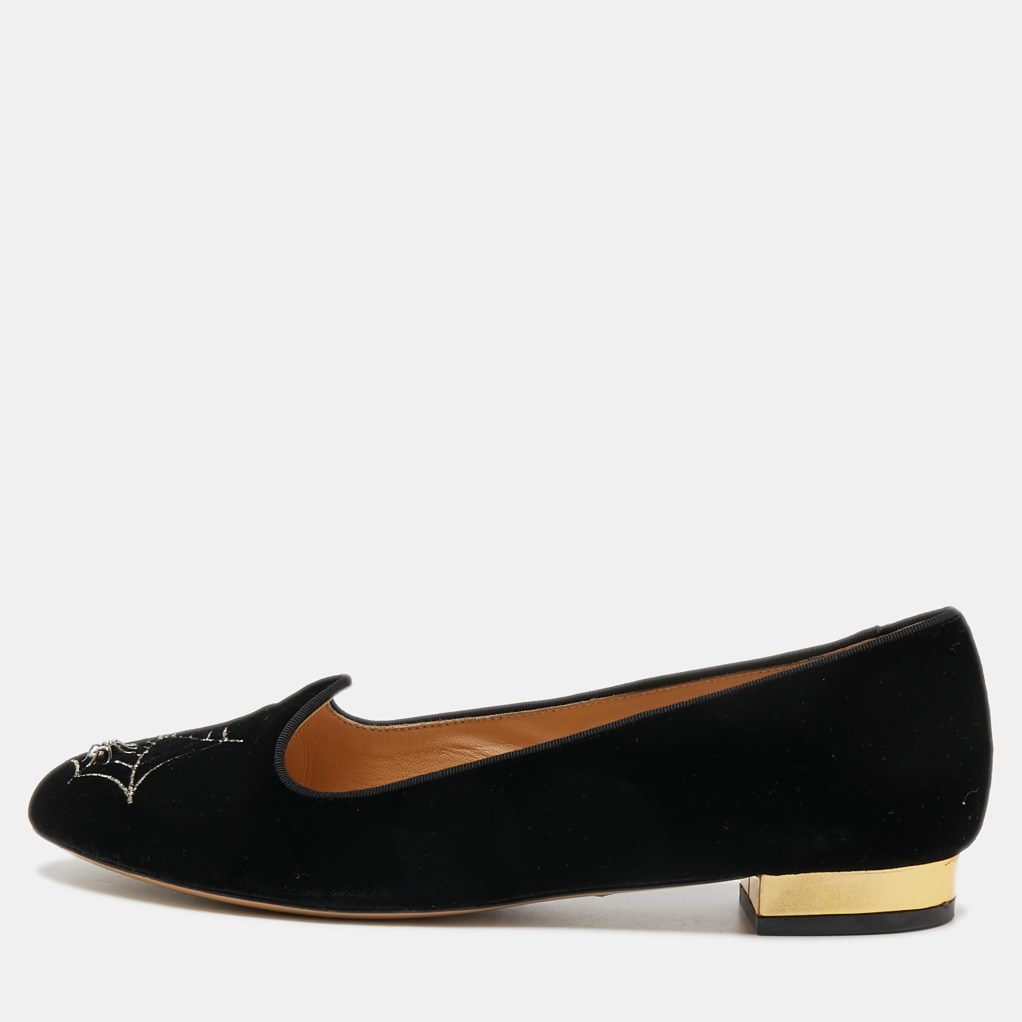 Charlotte Olympia Black Velvet Web Smoking Slippers Size 40