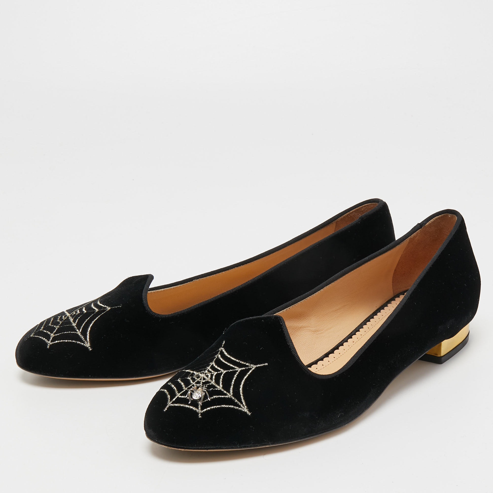 

Charlotte Olympia Black Velvet Web Smoking Slippers Size