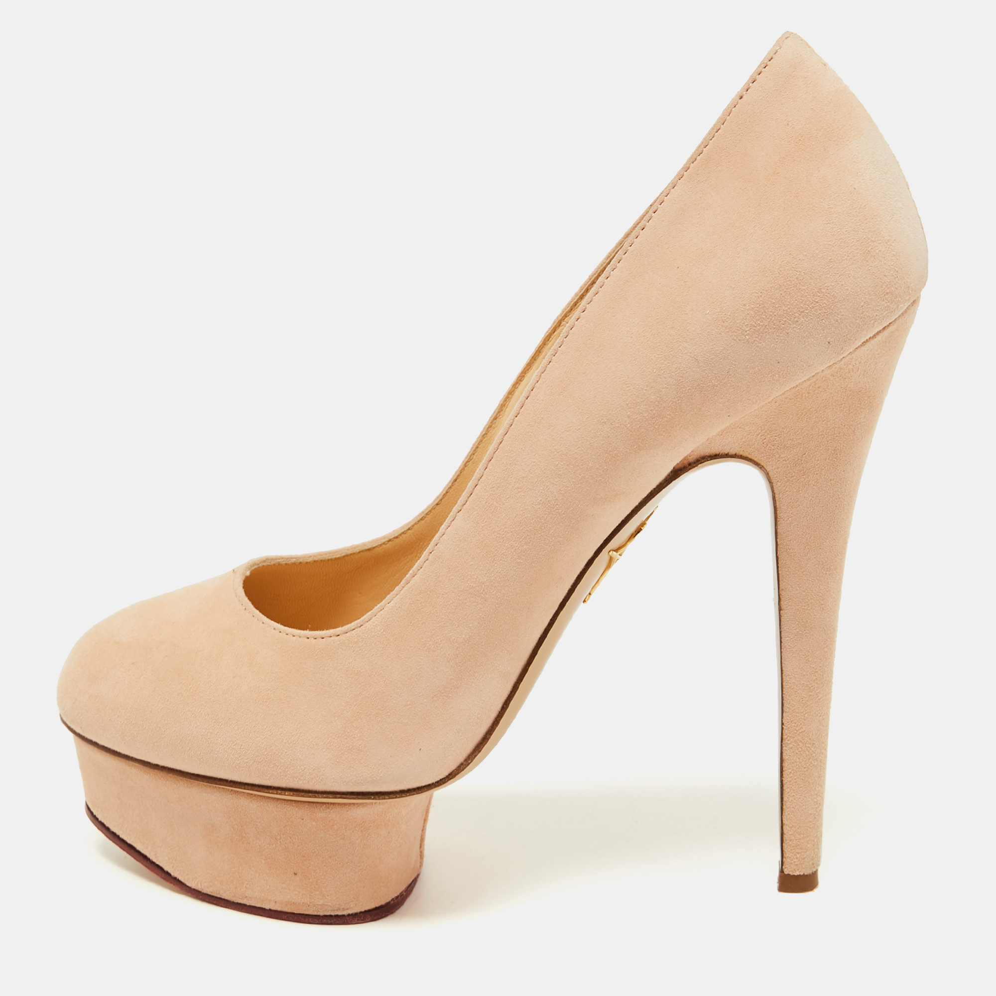 Pre-owned Charlotte Olympia Beige Suede Platform Pumps Size 37.5