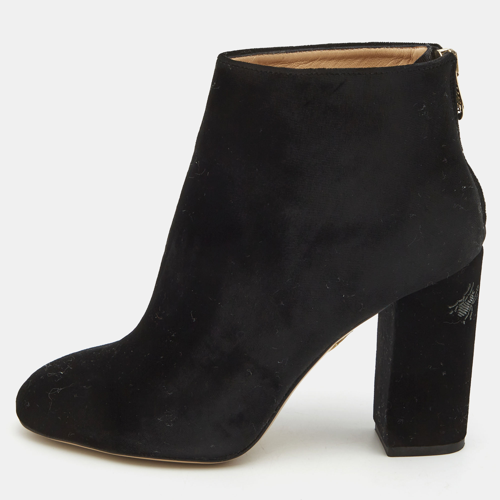Pre-owned Charlotte Olympia Black Velvet Alba Ankle Boots Size 36.5