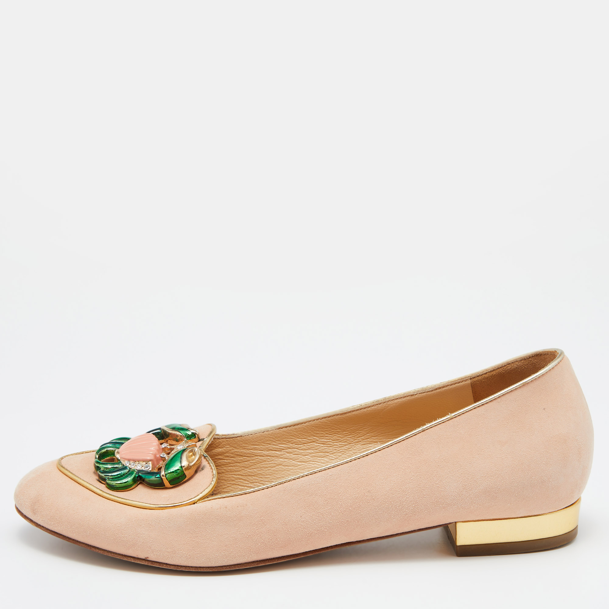 

Charlotte Olympia Peach/Gold Suede Cancer Smoking Slippers Size, Orange