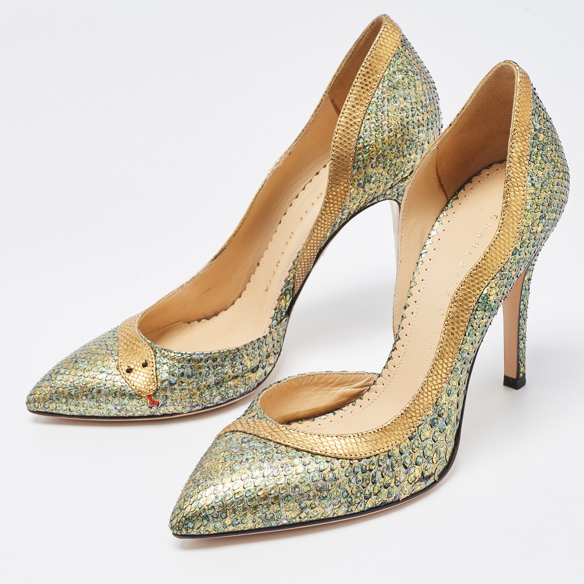 

Charlotte Olympia Metallic Snakeskin D'orsay Pump Size