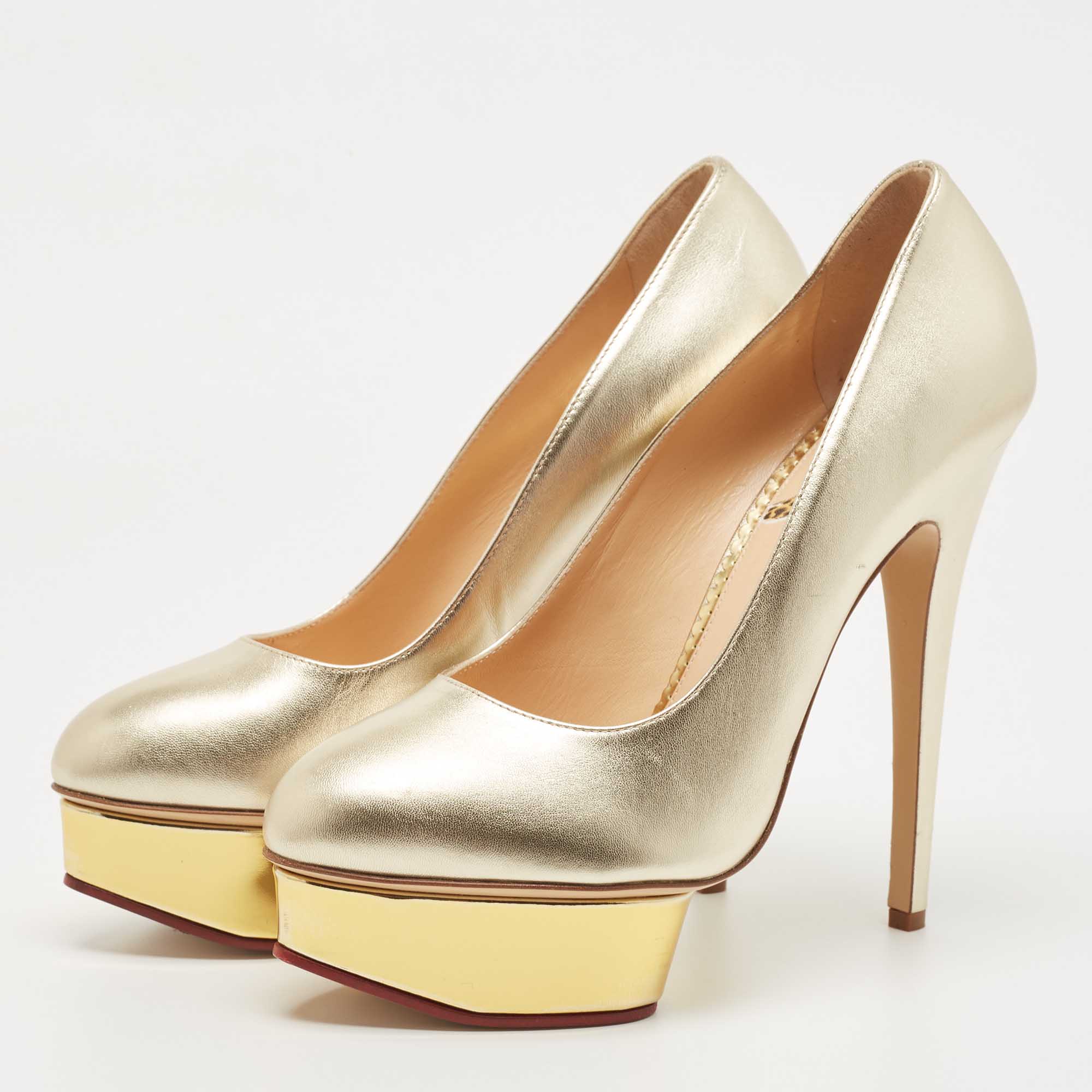 

Charlotte Olympia Gold Leather Dolly Pumps Size
