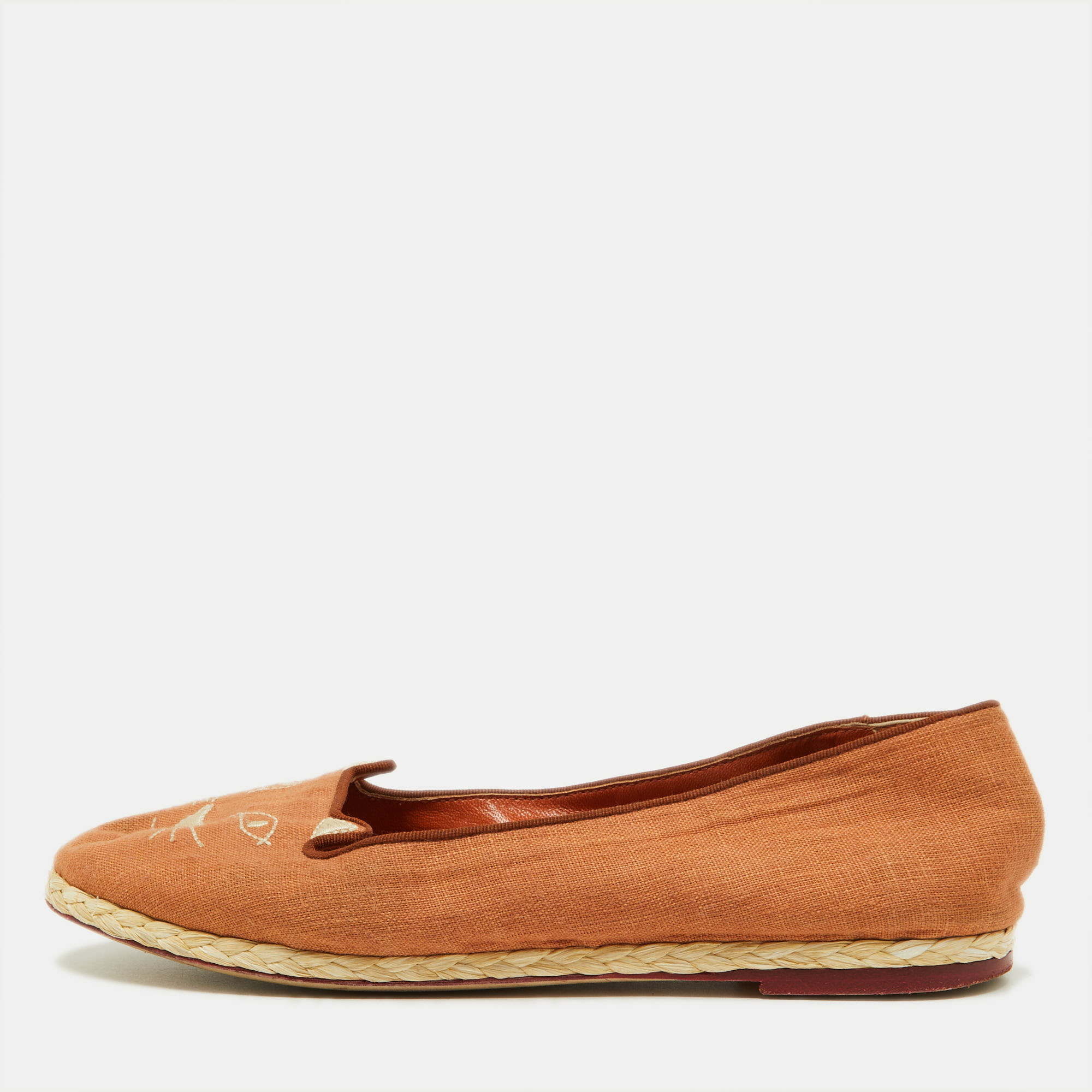 

Charlotte Olympia Brown Canvas Espadrilles Flats Size