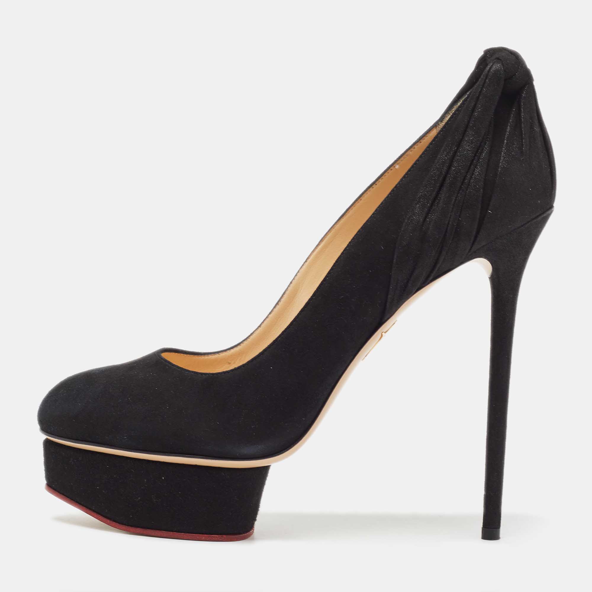 Pre-owned Charlotte Olympia Black Suede Josephine Platform Pumps Size 41