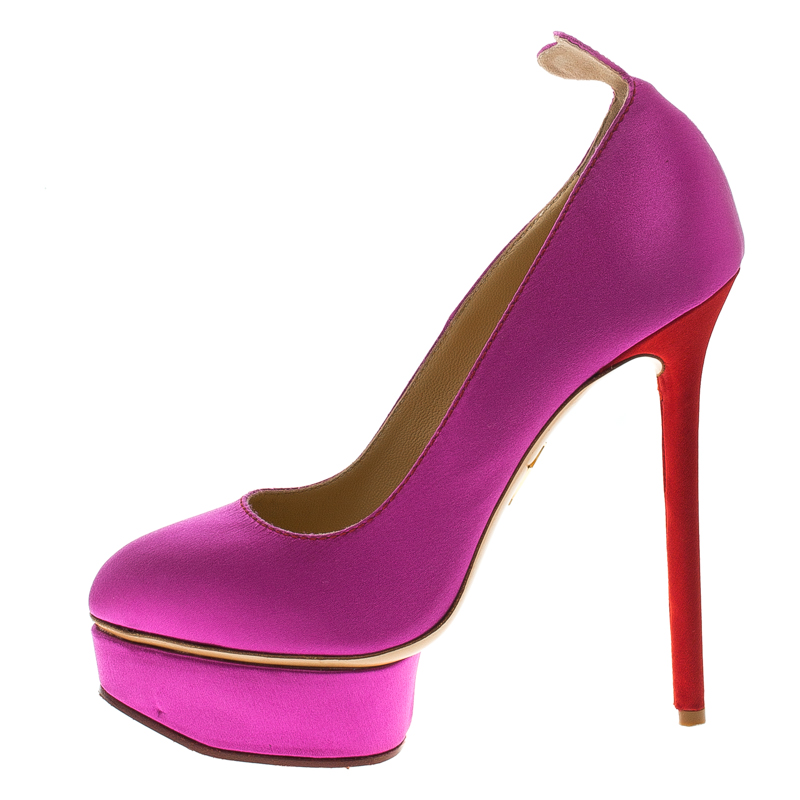 

Charlotte Olympia Two Tone Satin Josephine Platform Pumps Size, Purple