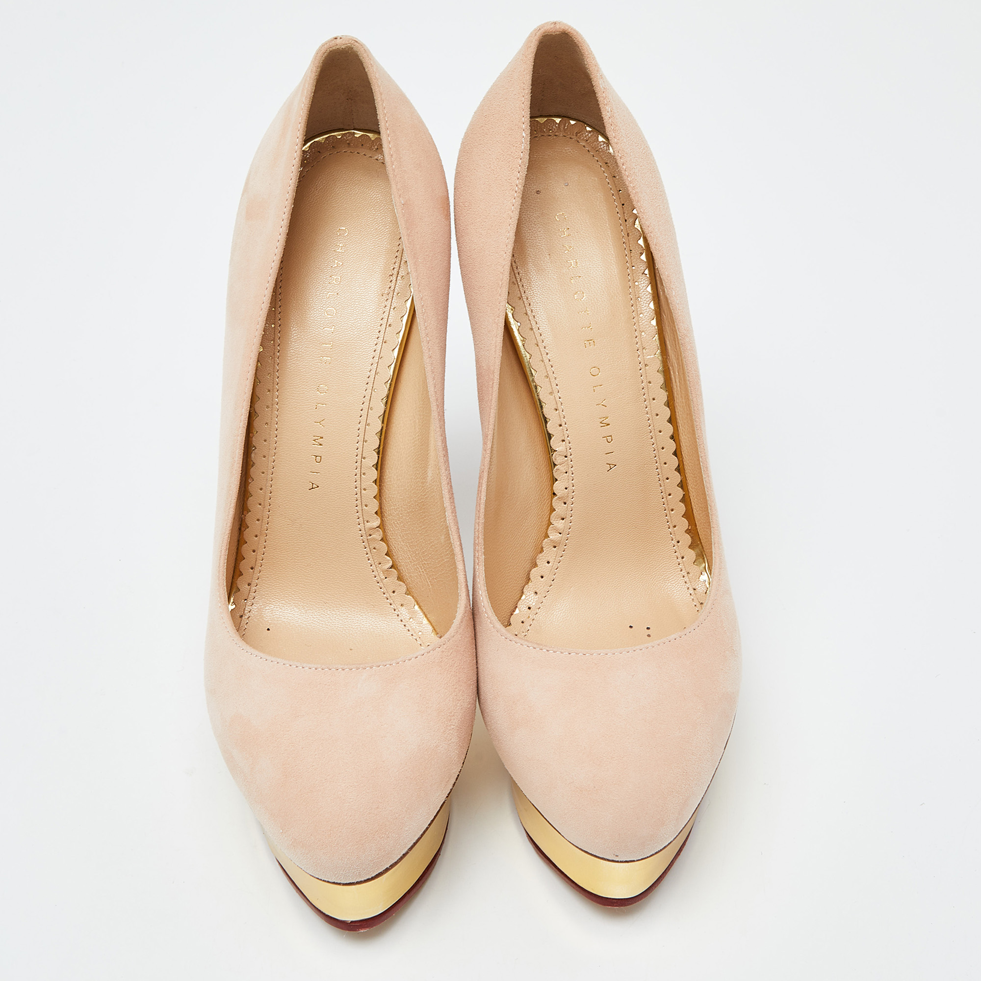 Charlotte Olympia Beige Leather Dolly Platform Pumps Size 37 