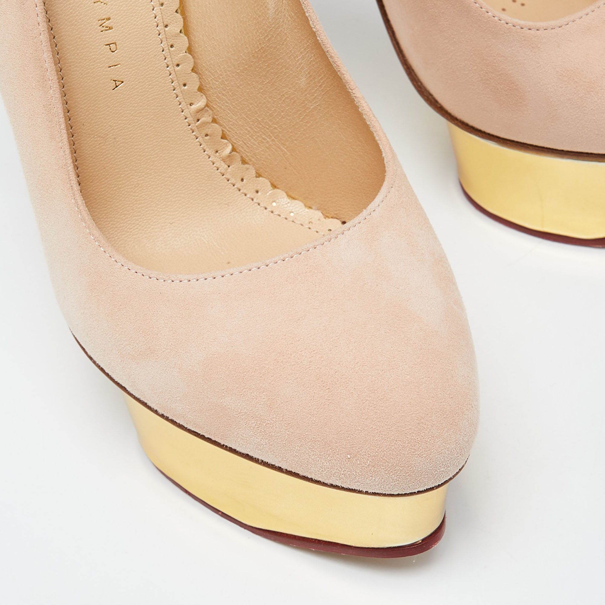 Charlotte Olympia Beige Leather Dolly Platform Pumps Size 37 