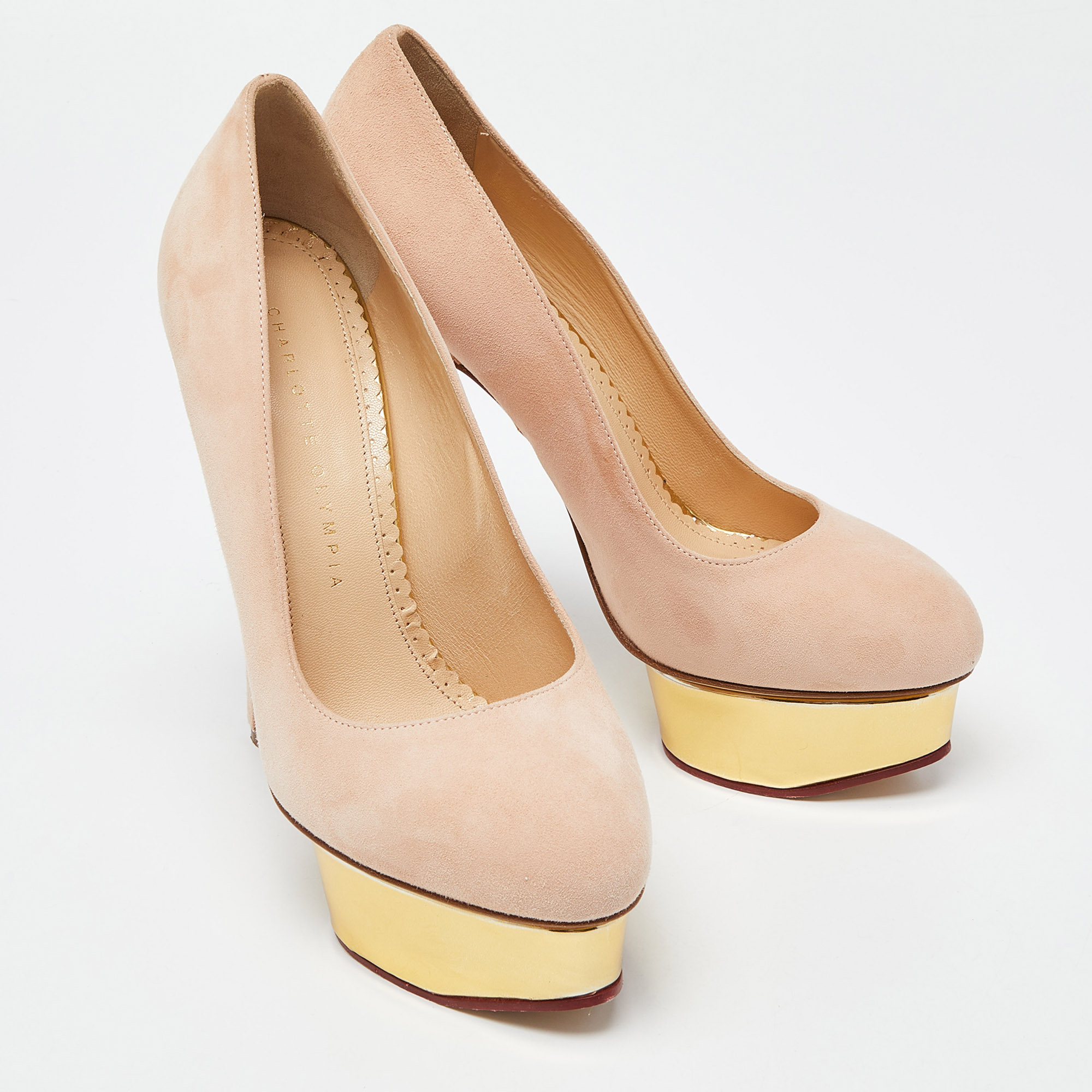 Charlotte Olympia Beige Leather Dolly Platform Pumps Size 37