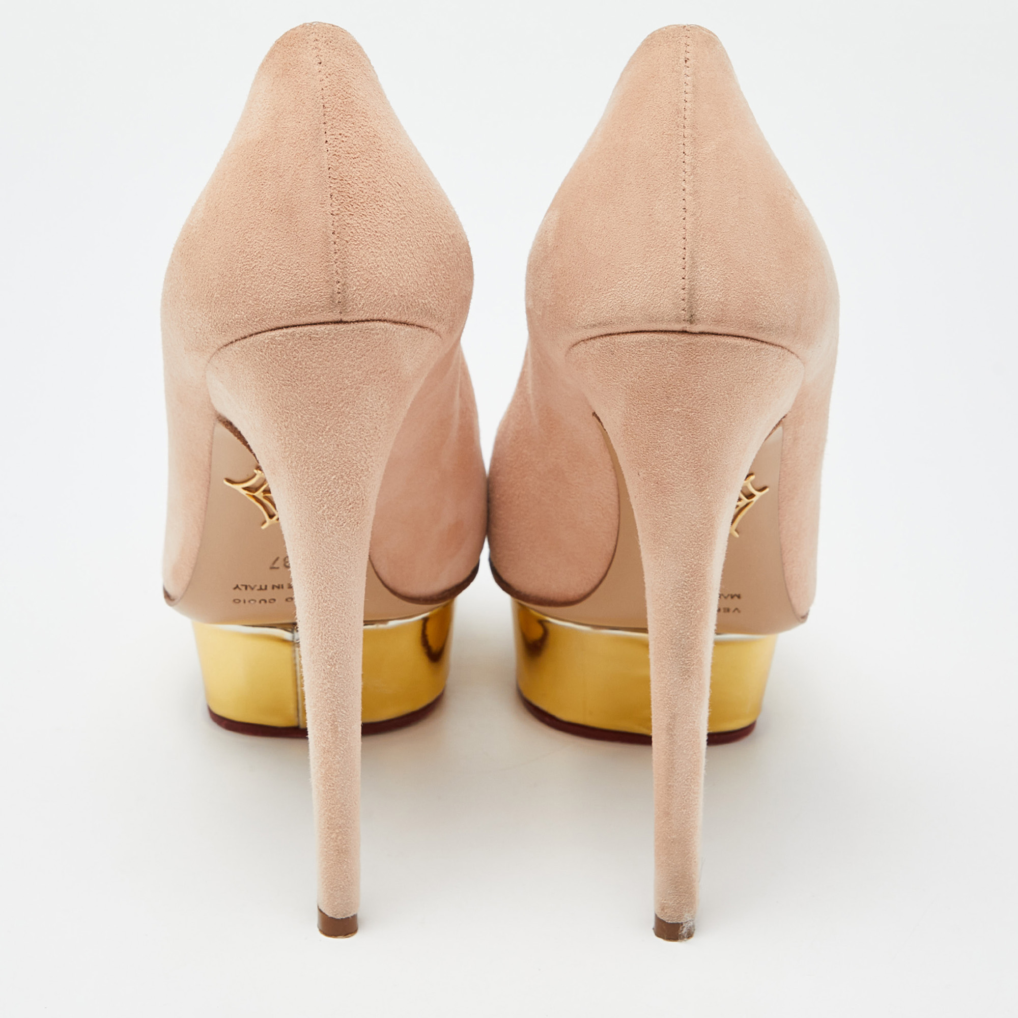 Charlotte Olympia Beige Leather Dolly Platform Pumps Size 37 