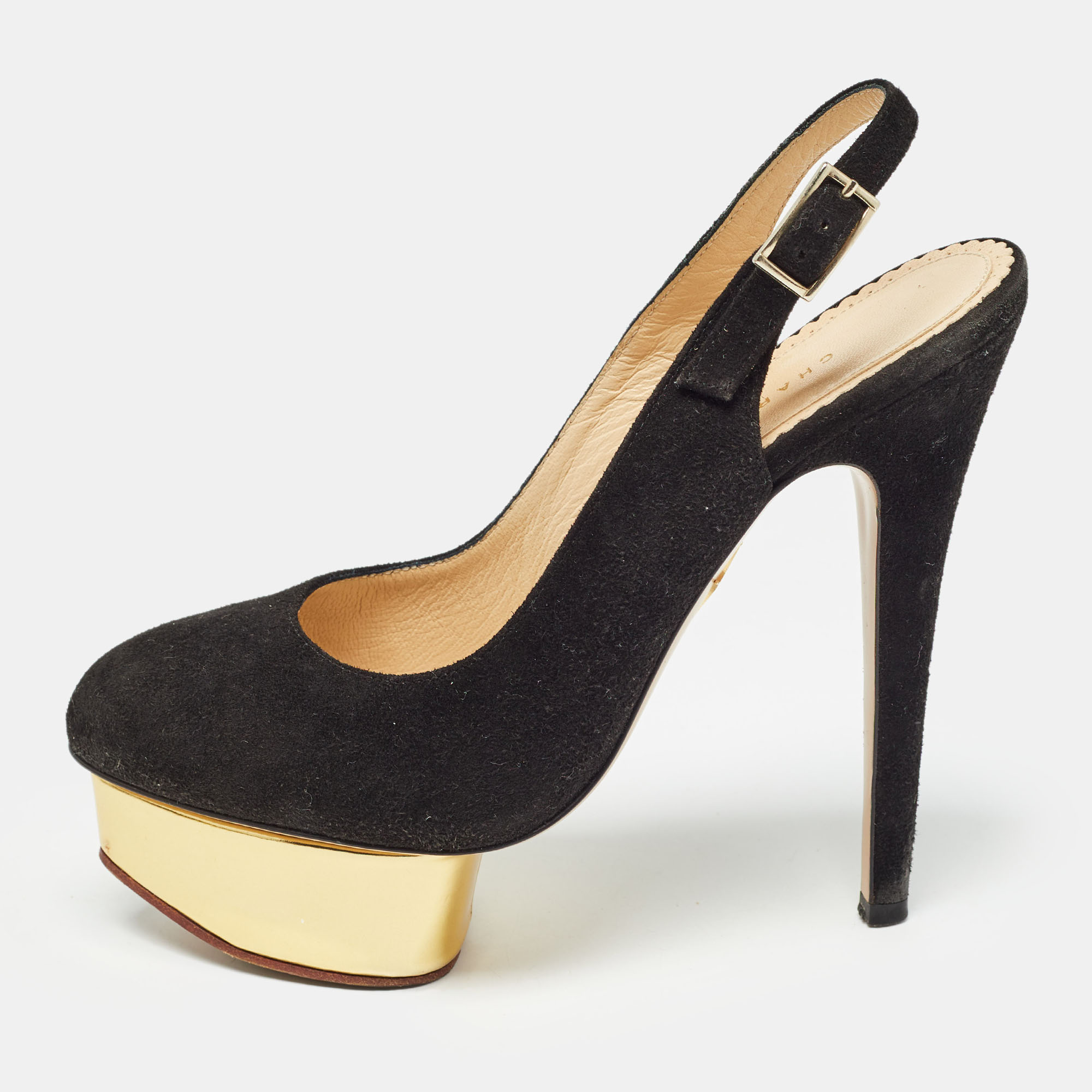 

Charlotte Olympia Black Suede Dolly Pumps Size