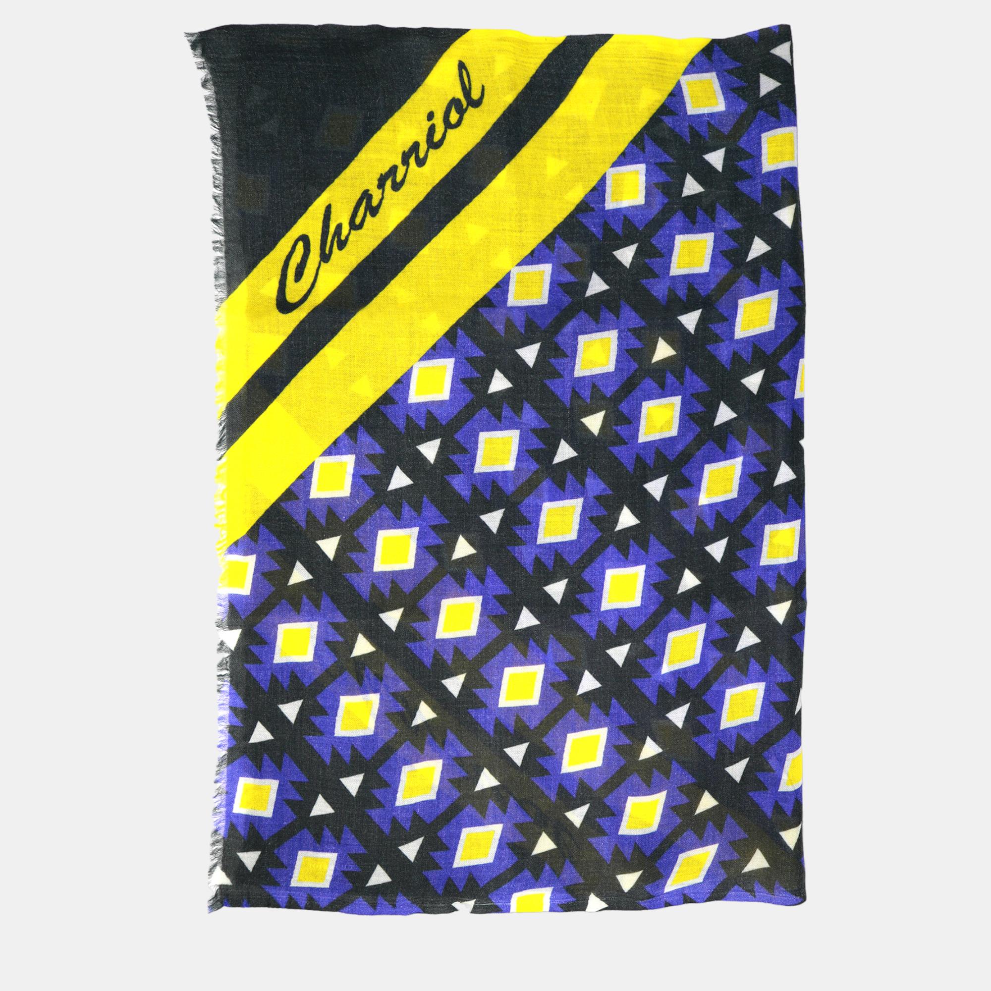 Pre-owned Charriol Yellow/grey/blue Scarf In Navy Blue