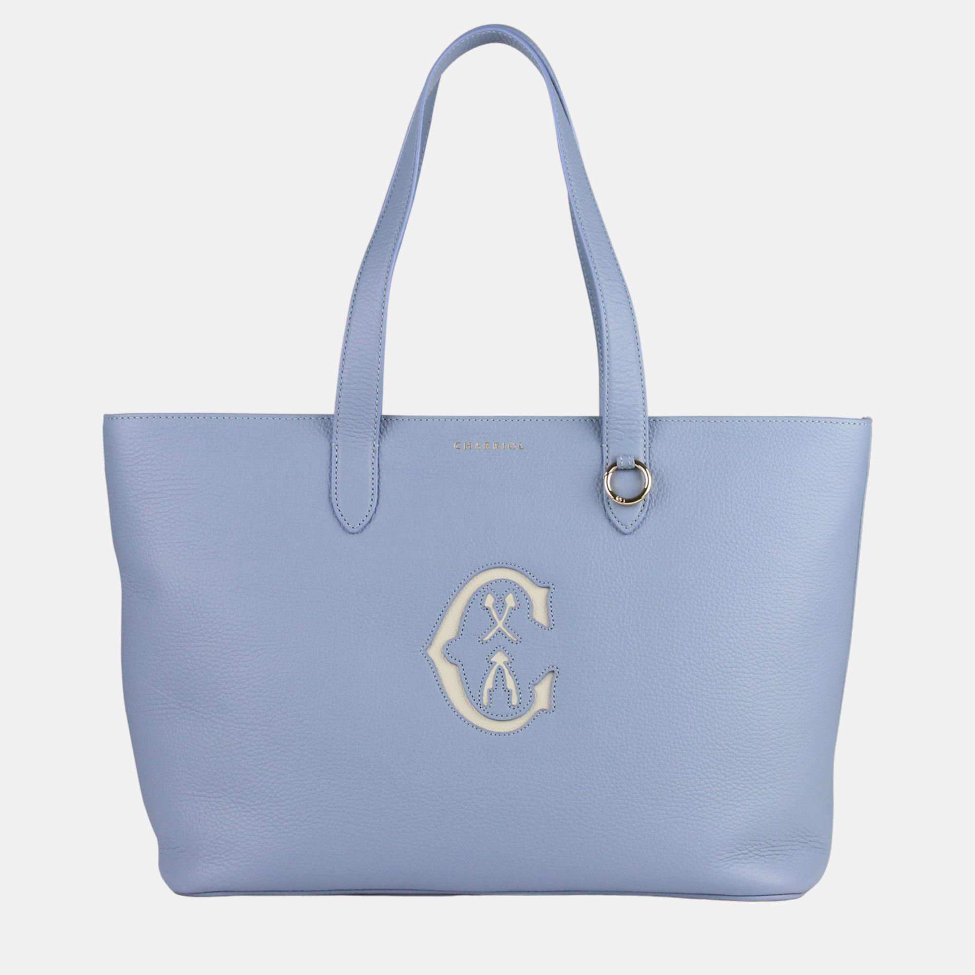 Pre-owned Charriol Esprit Leather Marie Olga Shopper In Blue