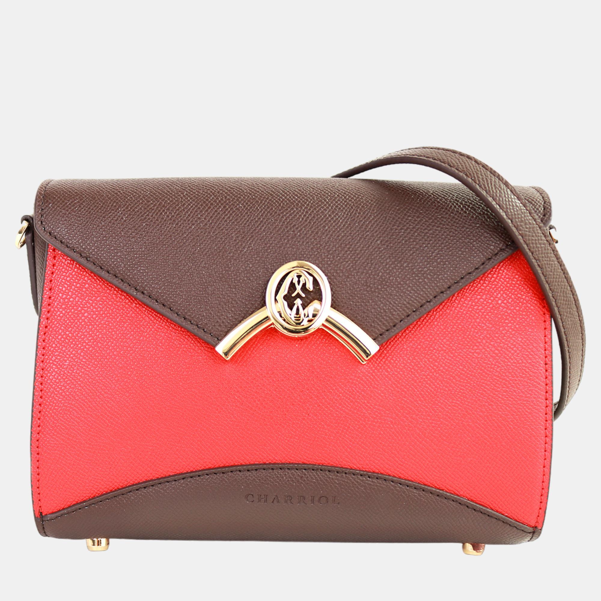Pre-owned Charriol Brown/red Leather Coralie Malia Handbag