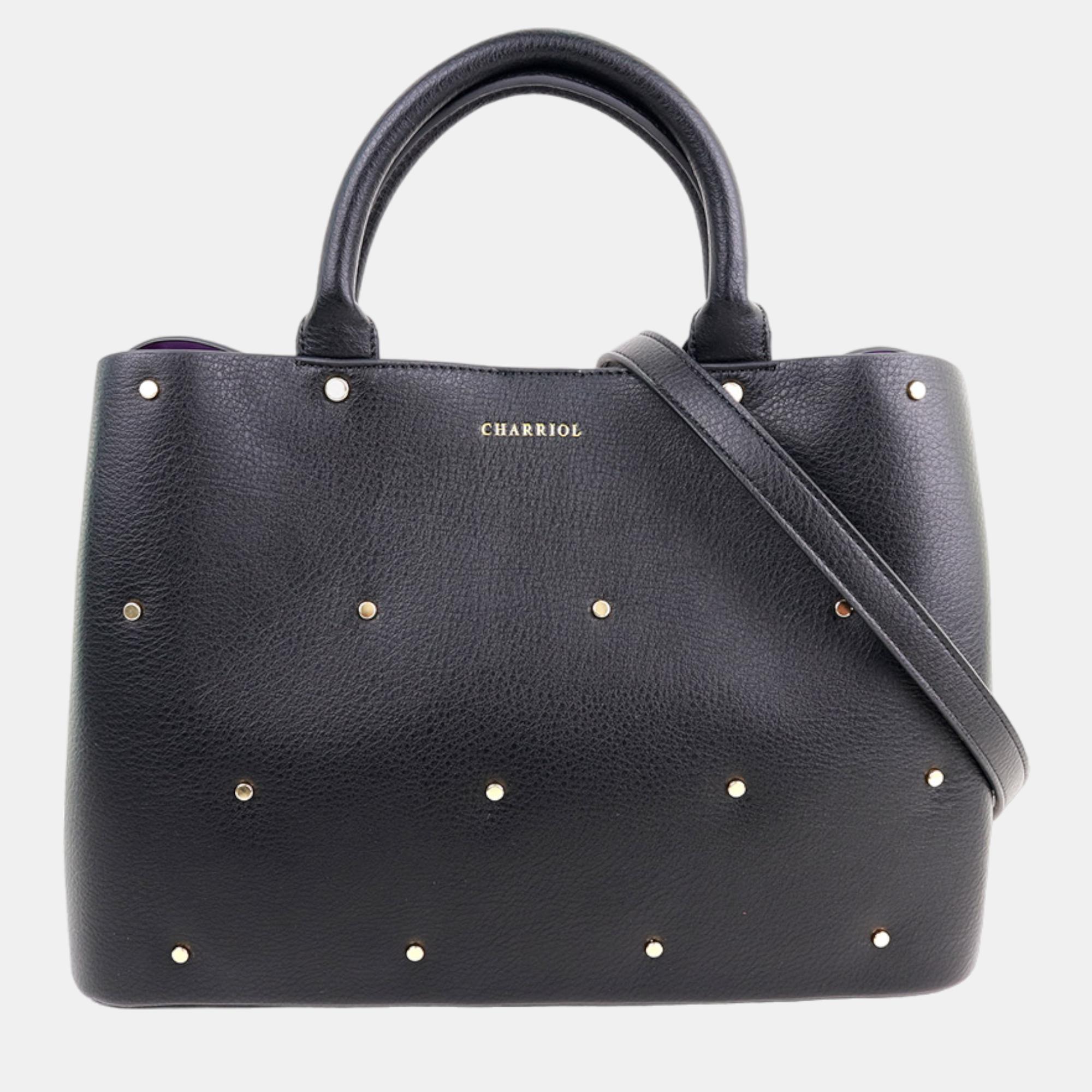 Pre-owned Charriol Black/purple Leather Coralie Handbag