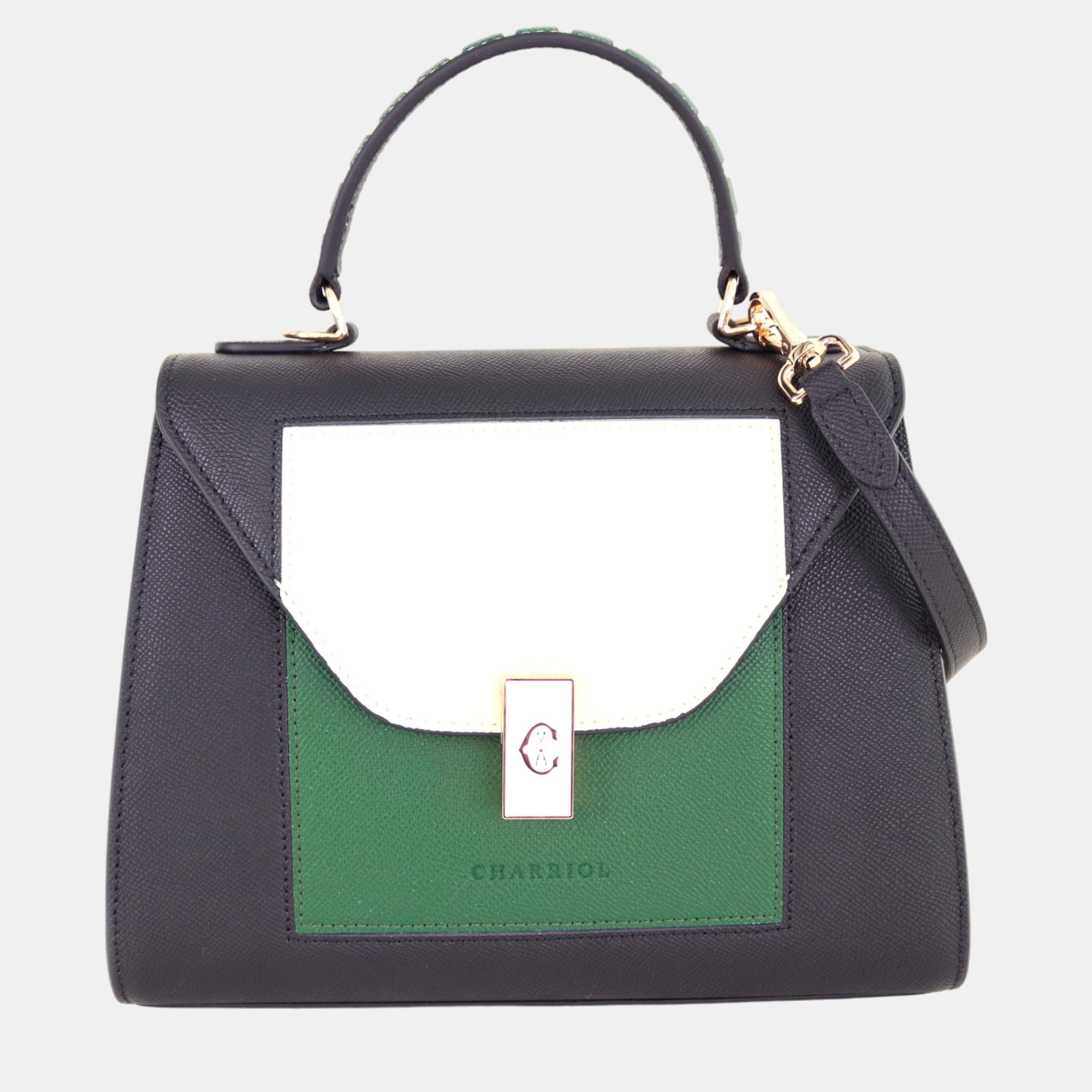 Pre-owned Charriol Black & Dark Green Leather Le Reve Handbag