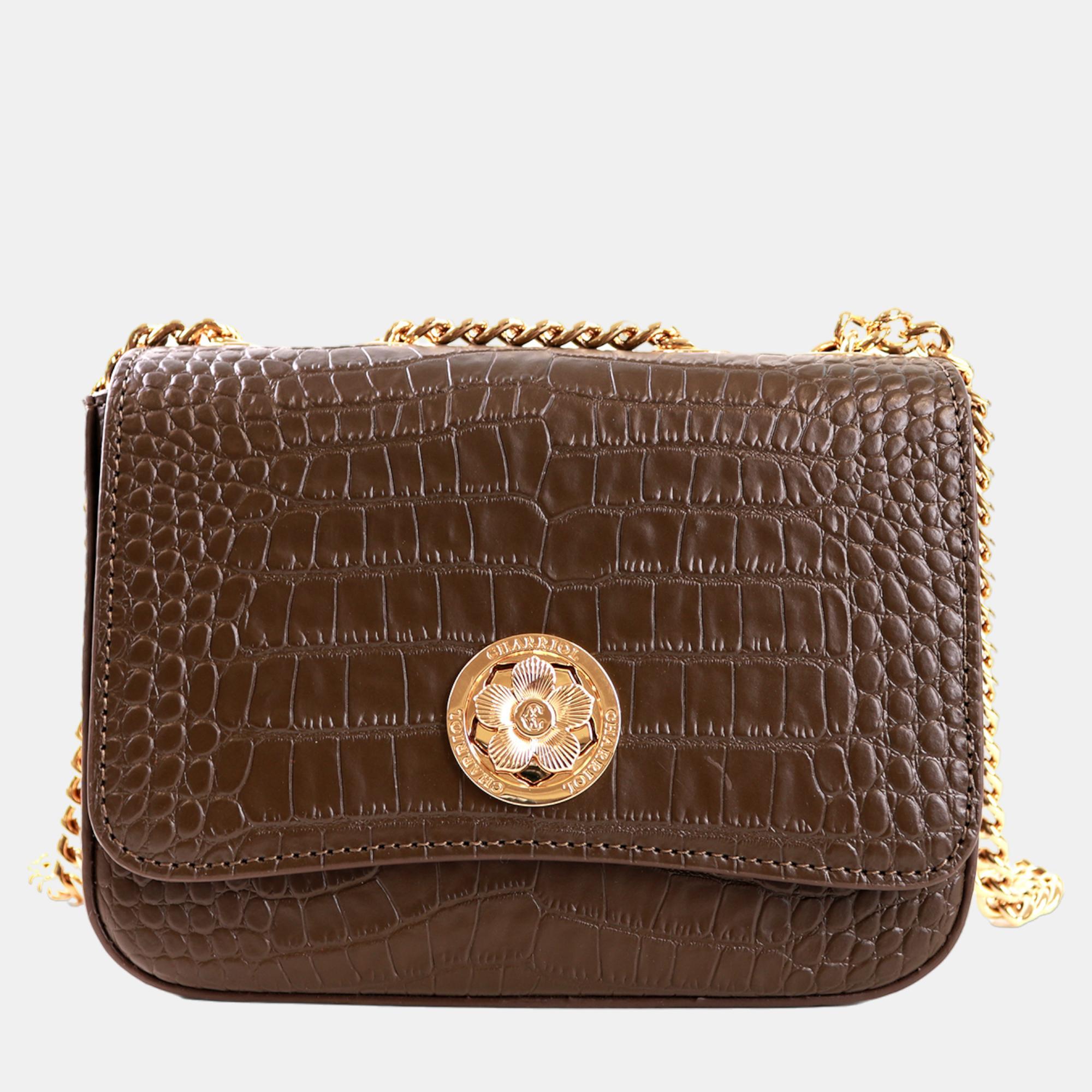Pre-owned Charriol Dark Brown Leather Laetitiaclassic Handbag