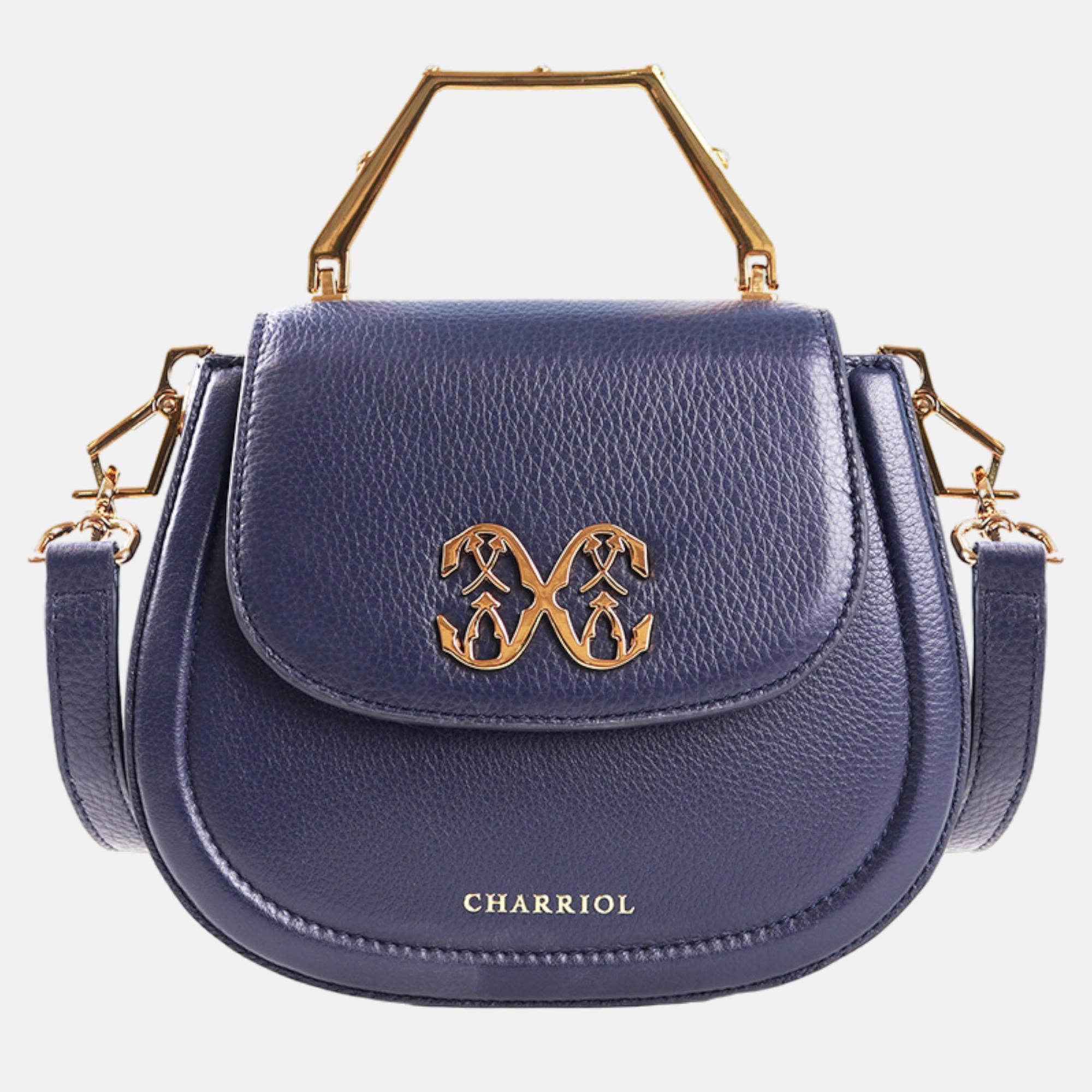 Pre-owned Charriol Dark Blue Leather Marie Olga Handbag In Navy Blue