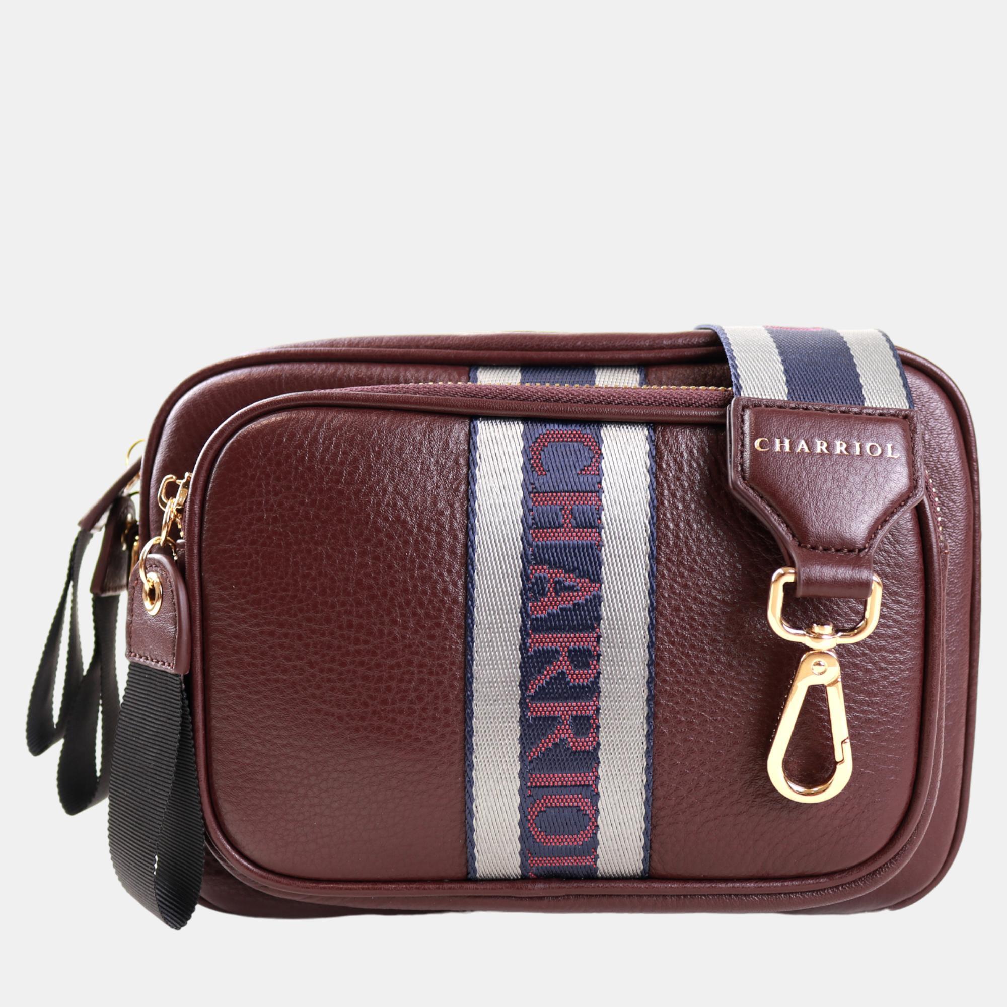 Pre-owned Charriol Bordeaux Leather Deauville Crossbody In Burgundy