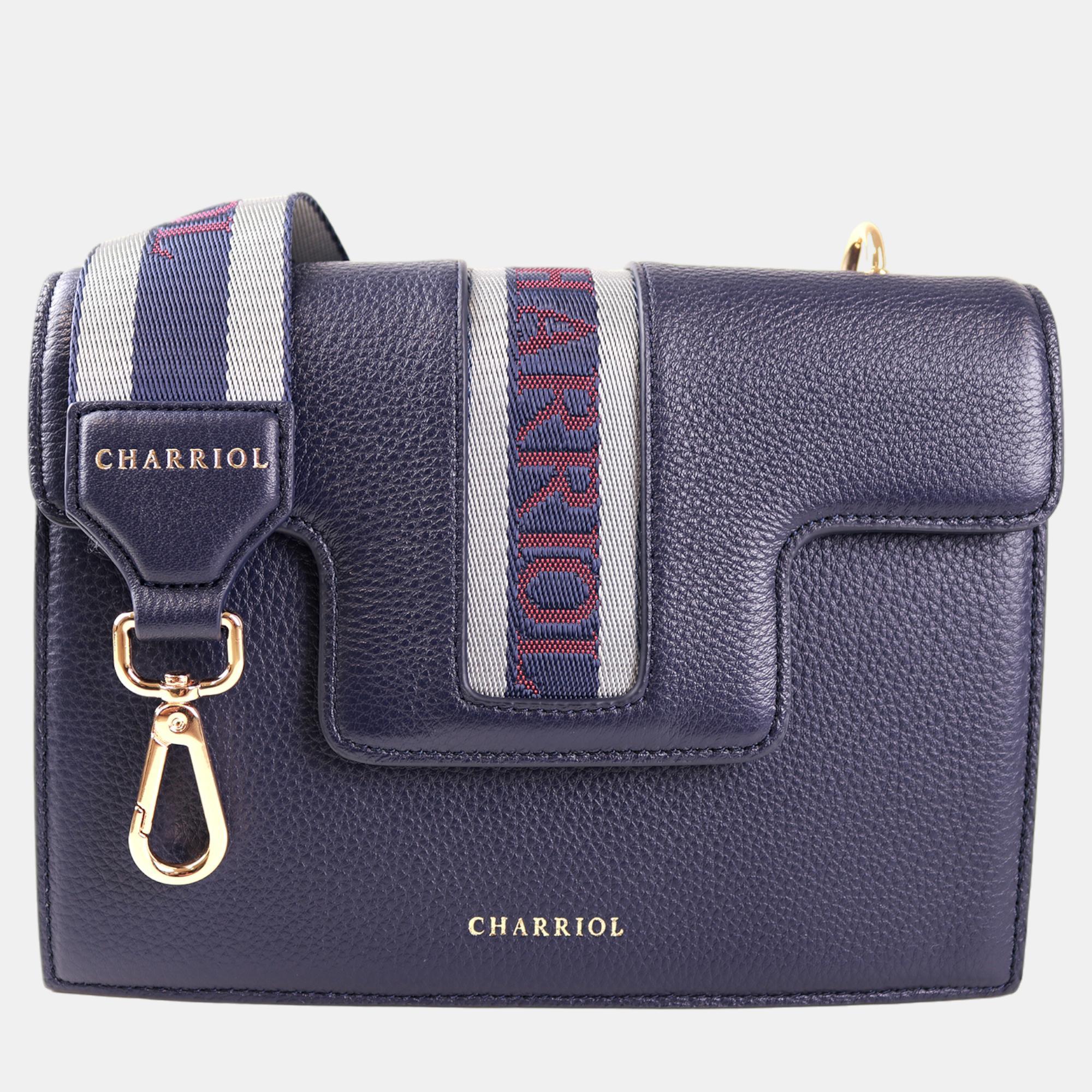 Pre-owned Charriol Dark Blue Leather Deauville Crossbody In Navy Blue