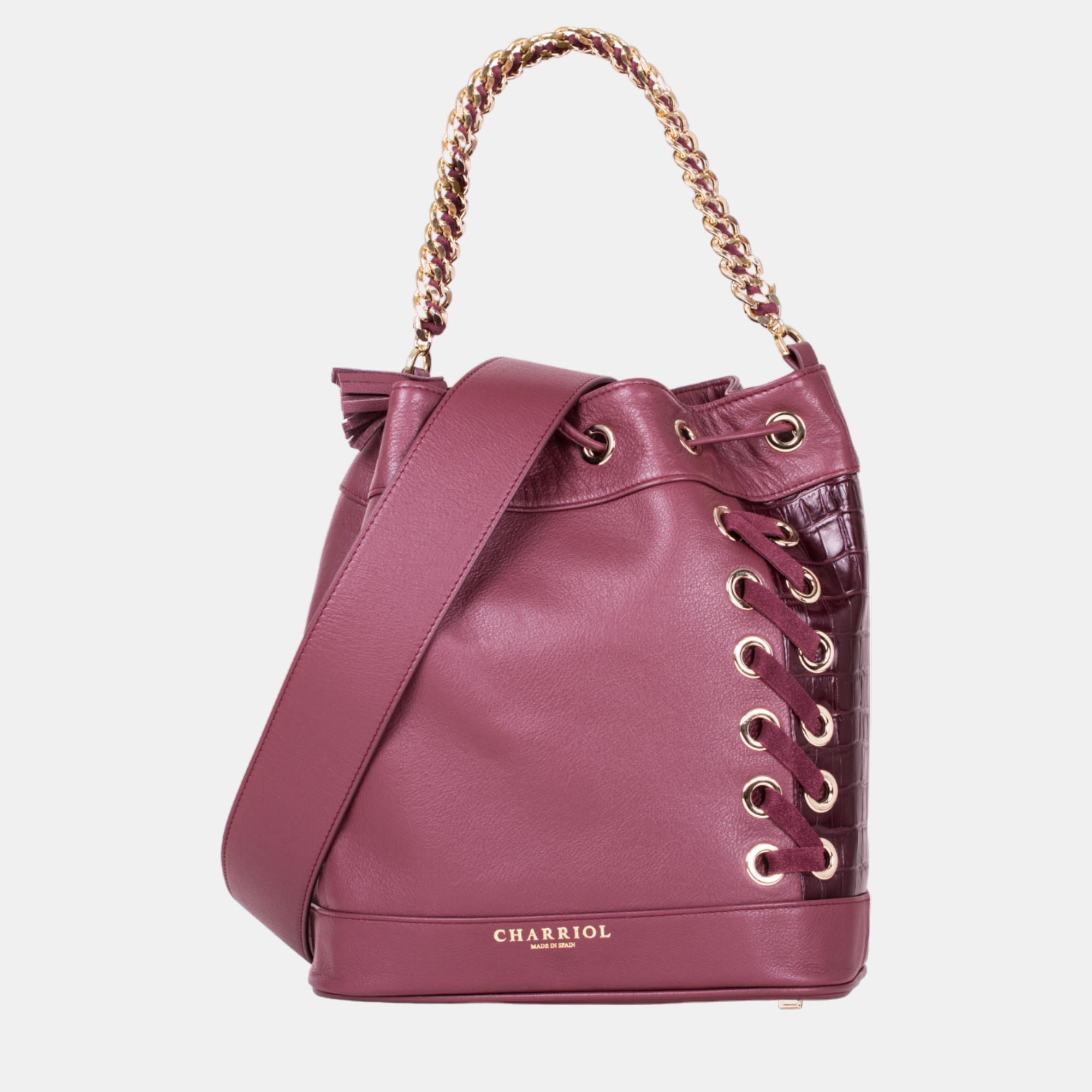 Pre-owned Charriol Bordeux Leather Handbag In Burgundy