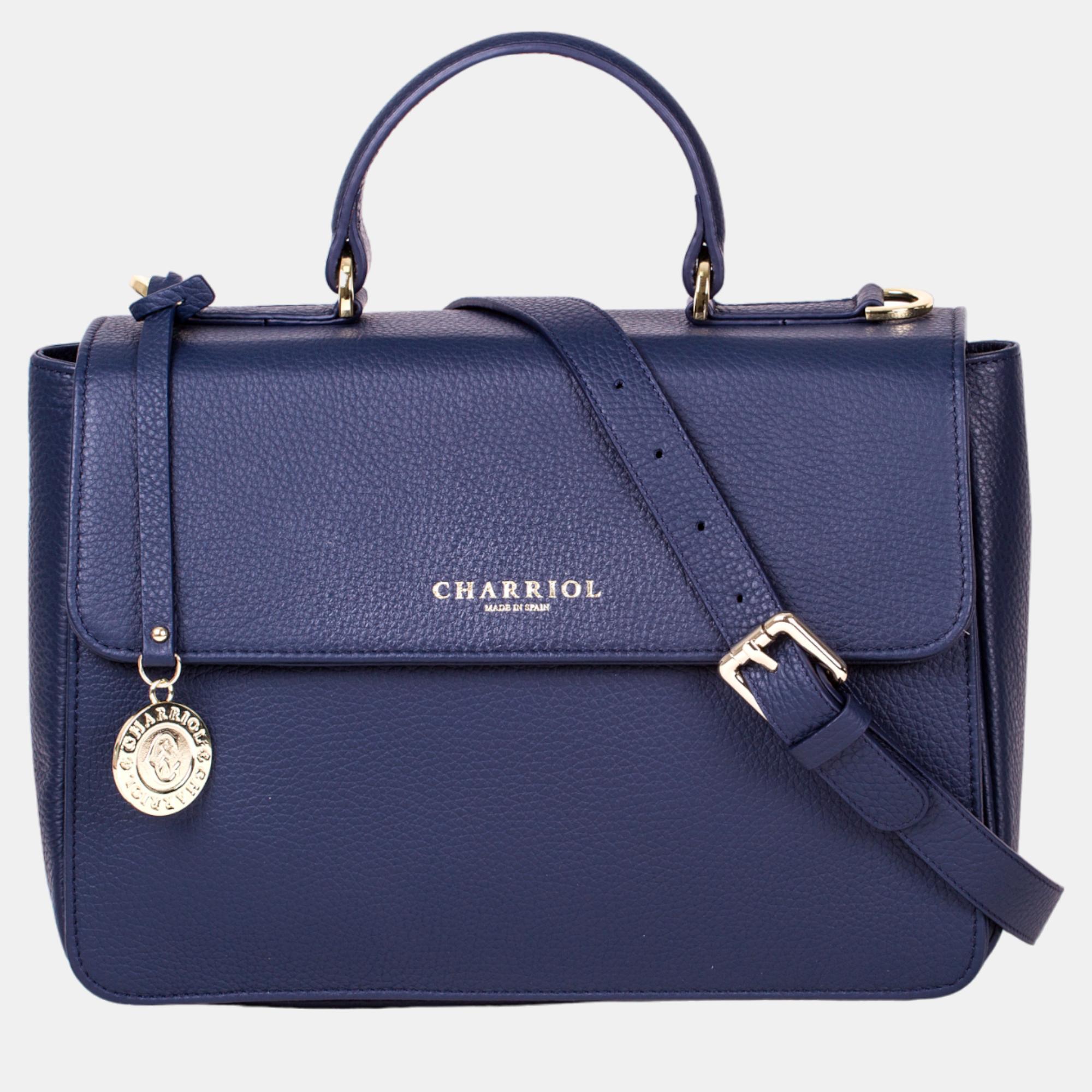 Pre-owned Charriol Leather Handbag In Navy Blue