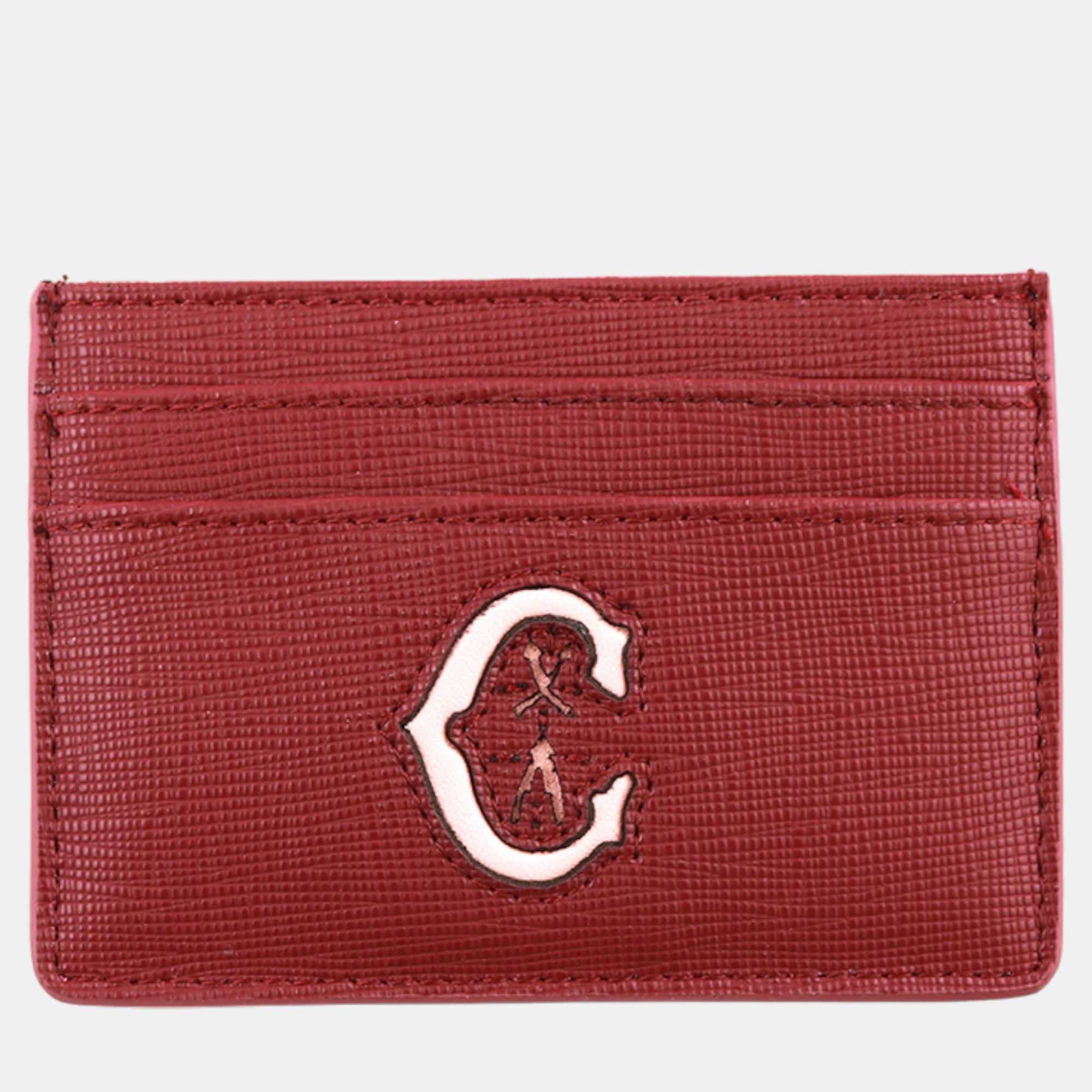 Pre-owned Charriol Bordeux Leather Carole Card Holders In Burgundy