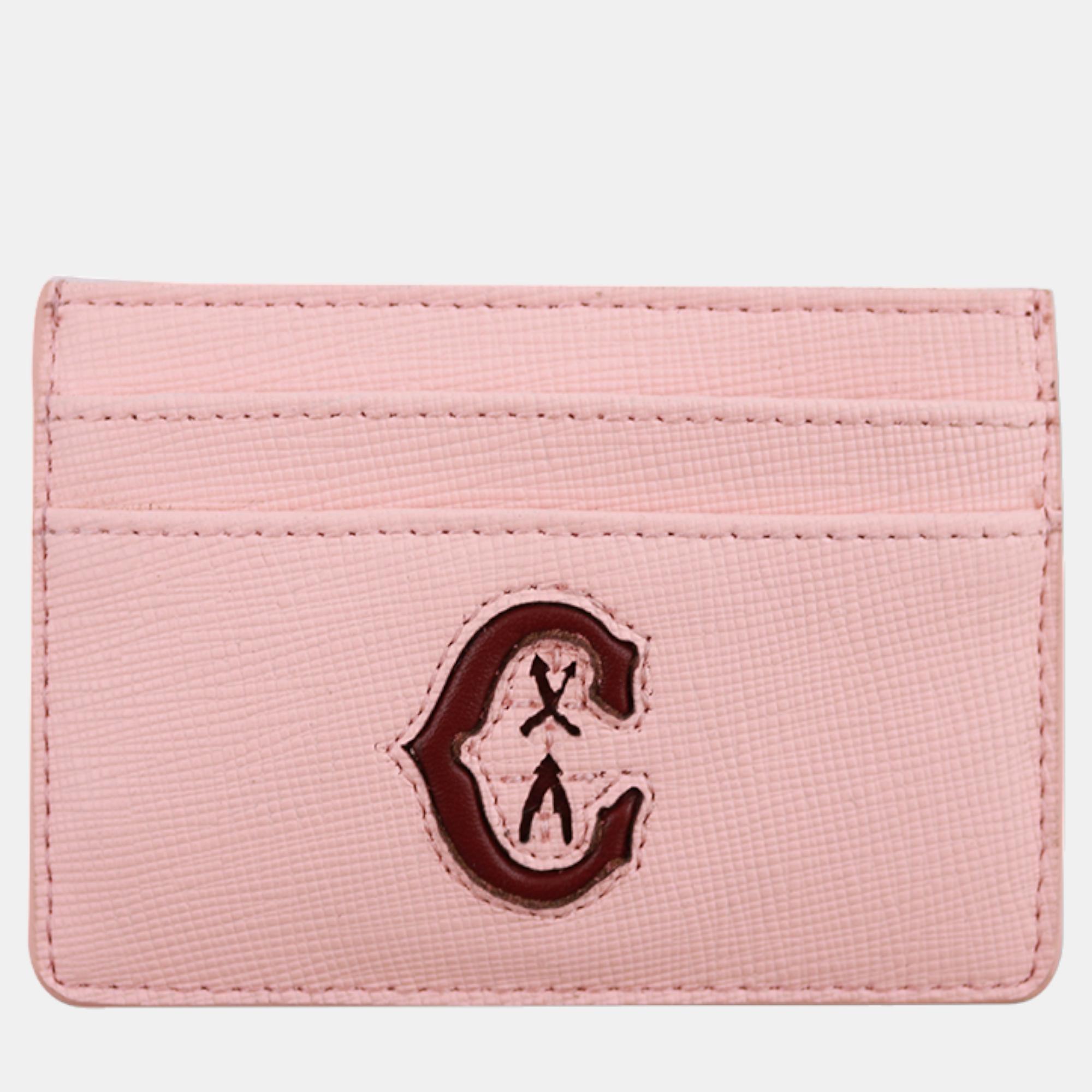 Pre-owned Charriol Leather Carole Card Holders In Pink