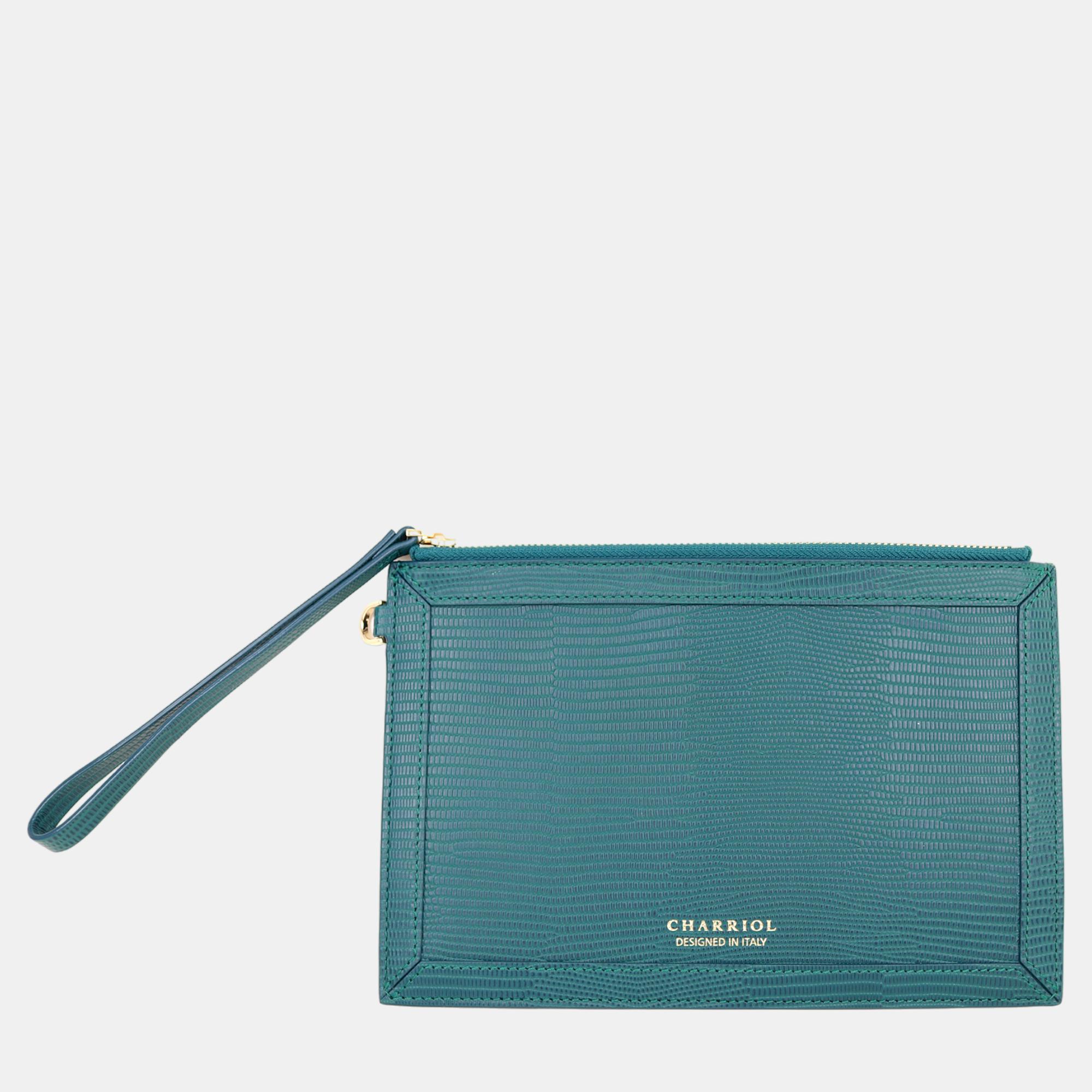 

Charriol Green Leather Chameleon Pouches